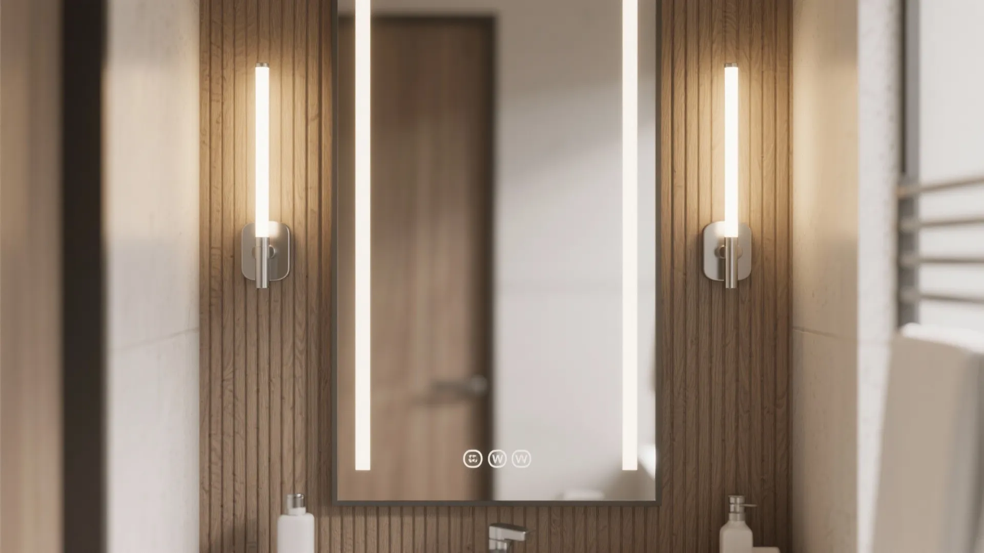 1. Mirror‑flanking vertical sconces for even illumination