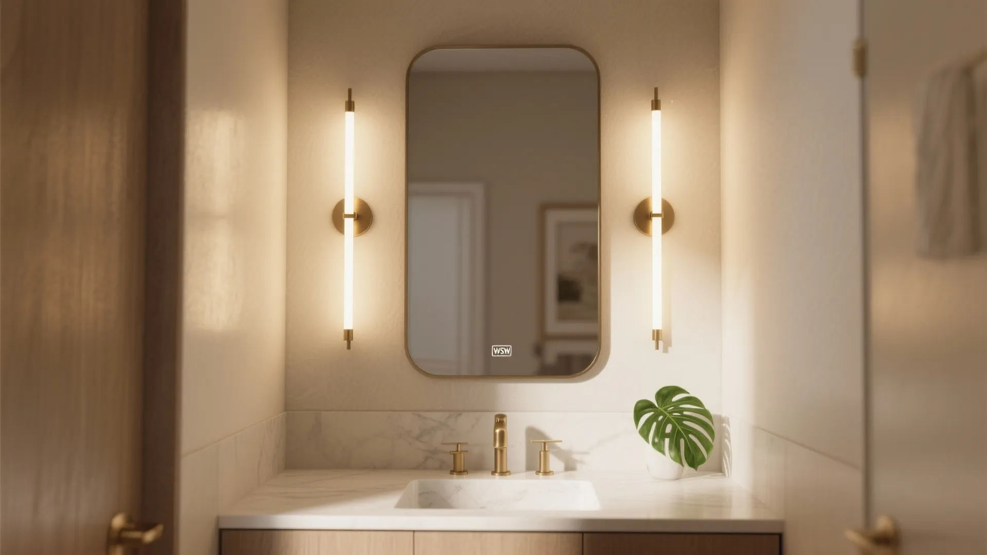 2. Vertical Sconces Flanking the Mirror