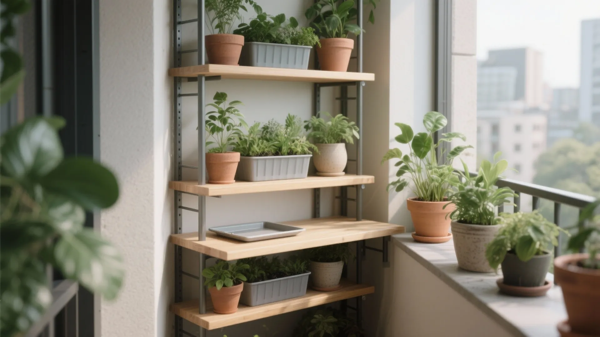 4. Vertical shelving with a dedicated potting shelf