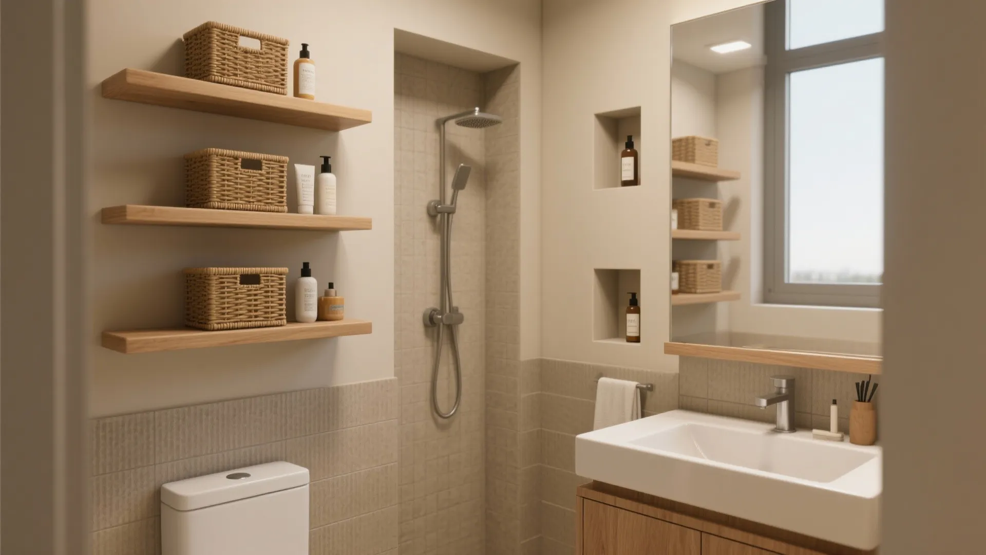 1. Go vertical with open shelving and recessed niches