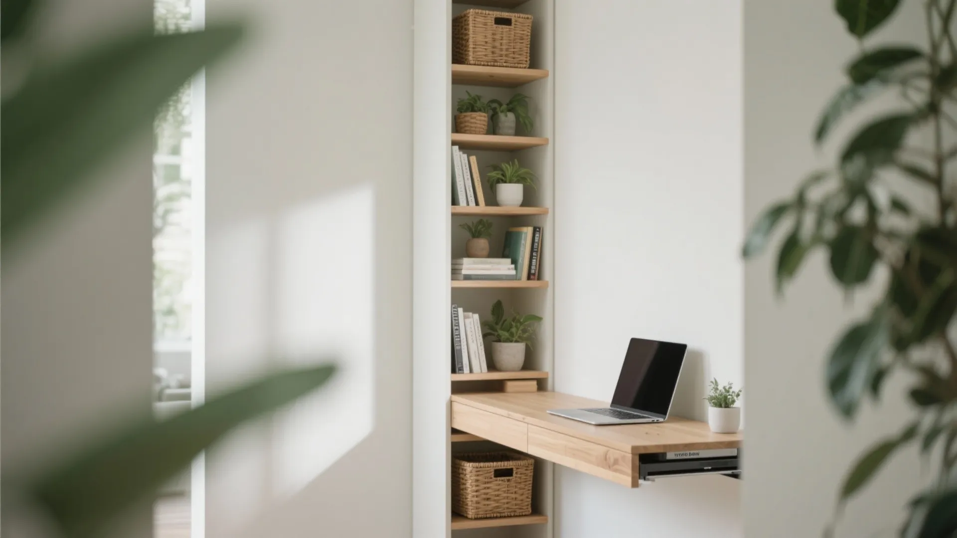 2. Vertical desk with integrated shelving