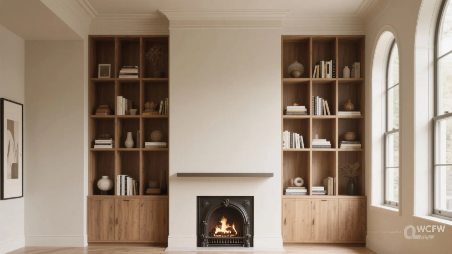 Vertical Styling: Tall Shelving and Mantel Focus
