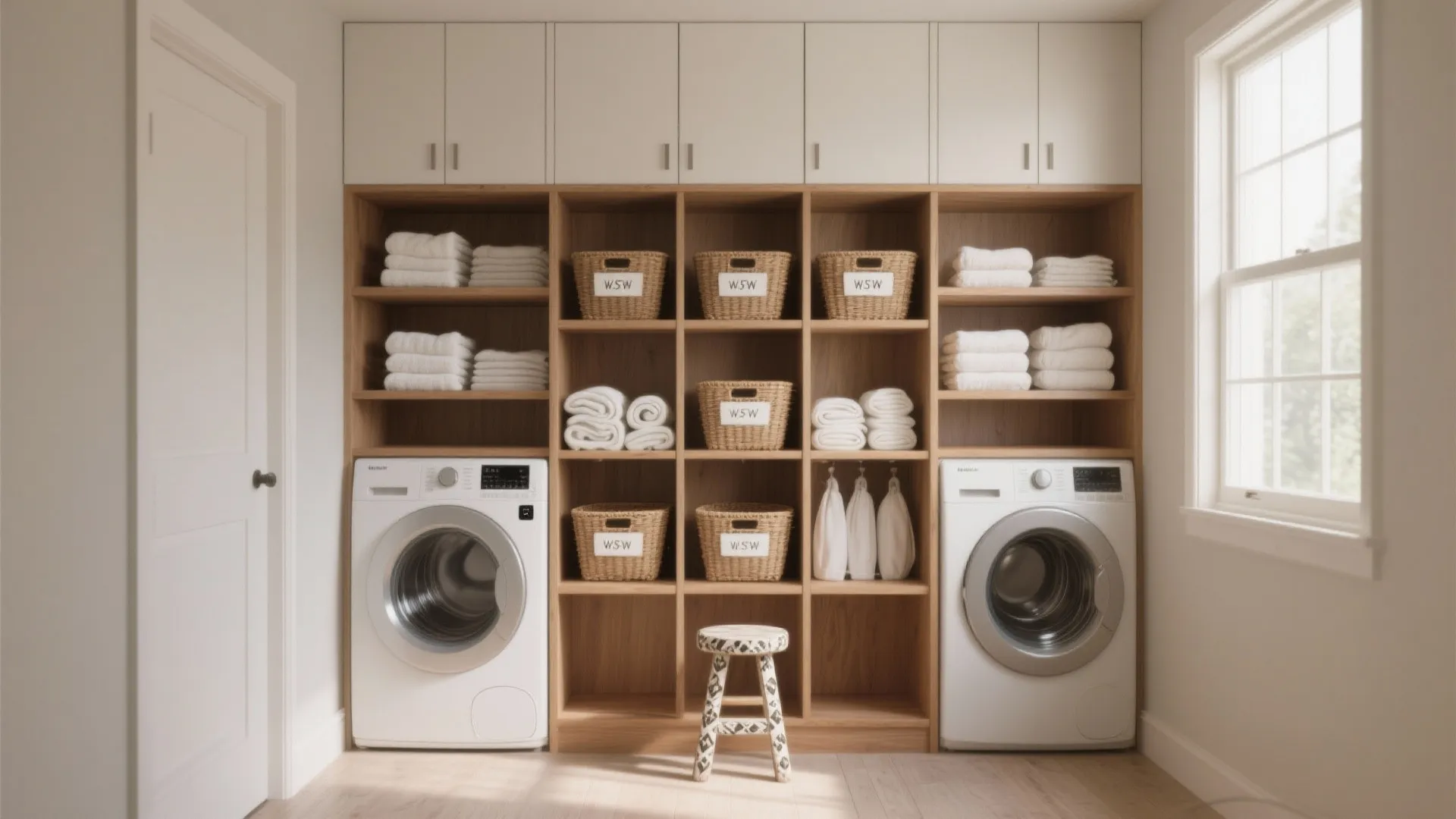 1. Go vertical: shelves and slim cabinets