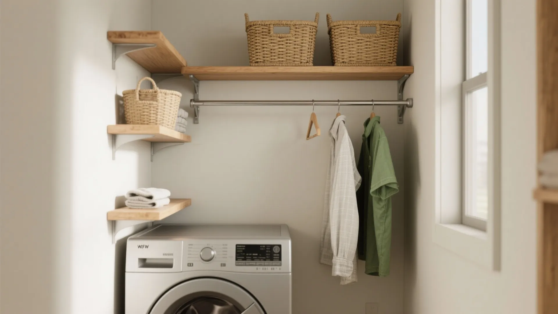 1. Go vertical with open shelves and hanging rails