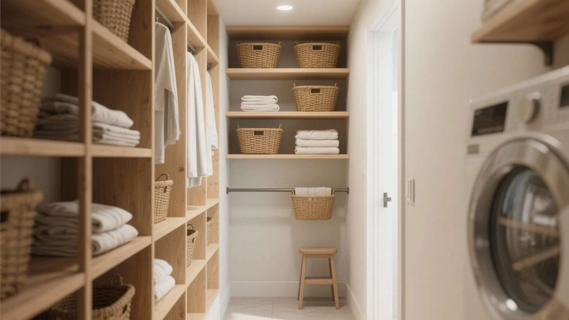 1. Vertical shelving + baskets