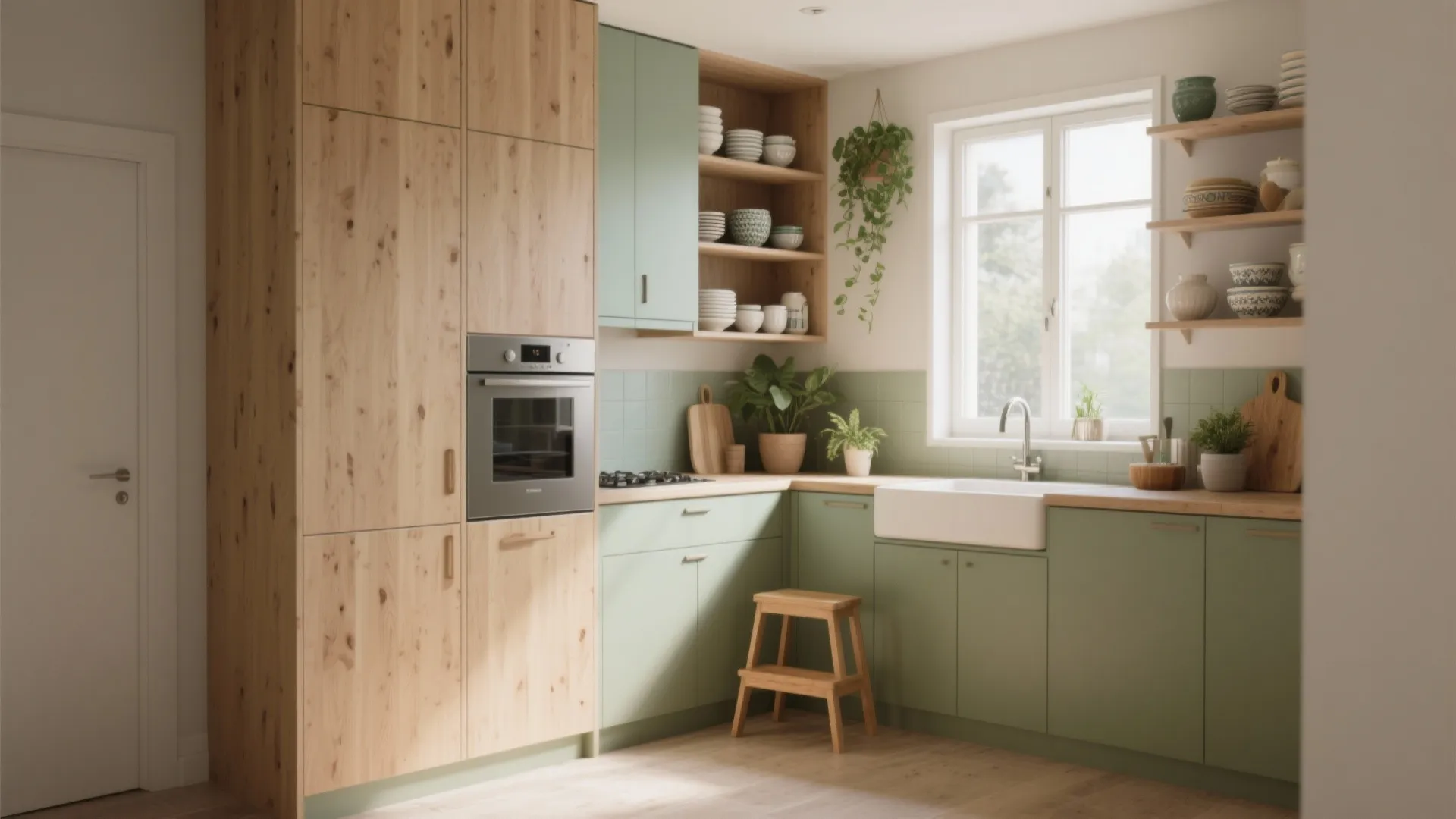 1. Go vertical: shelves, rails, and high cabinets