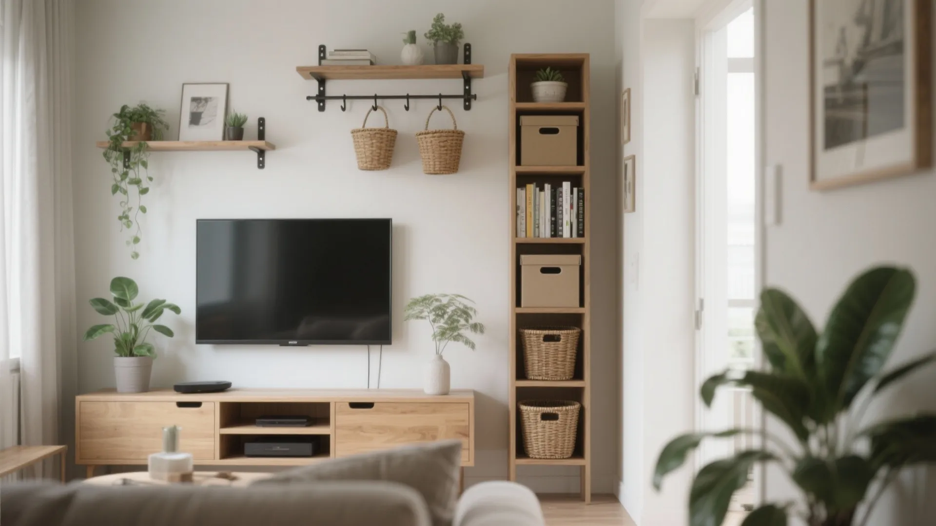 2. Go vertical with shelving and hooks