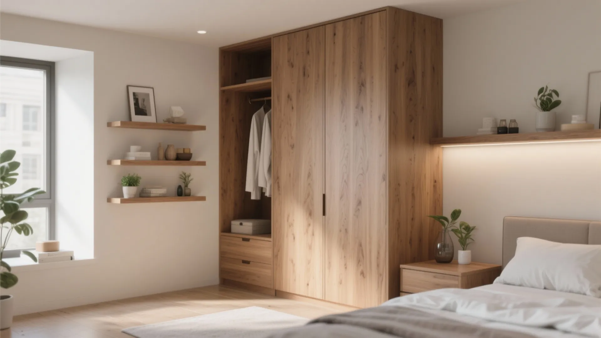 2. Vertical storage and floating shelves