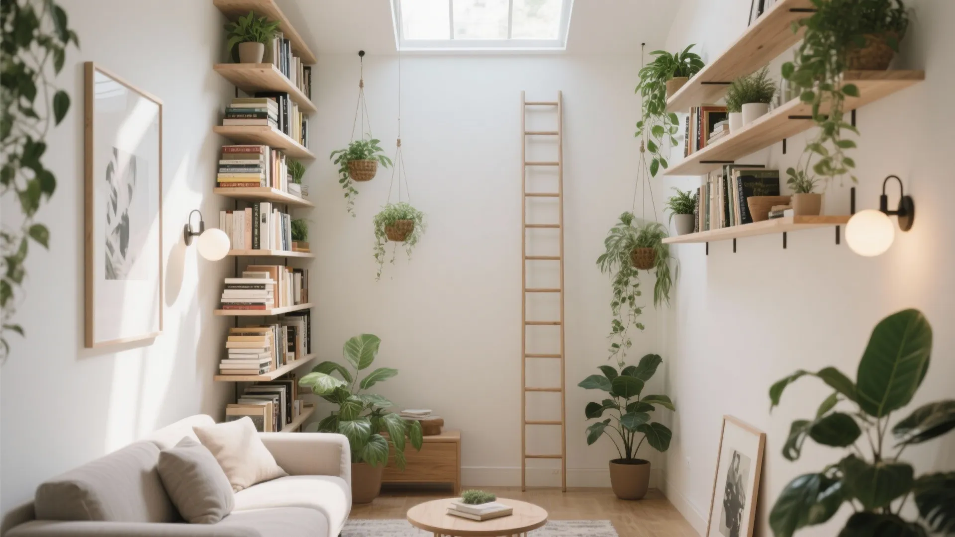 2. Go vertical: shelves, lighting, and plants up high