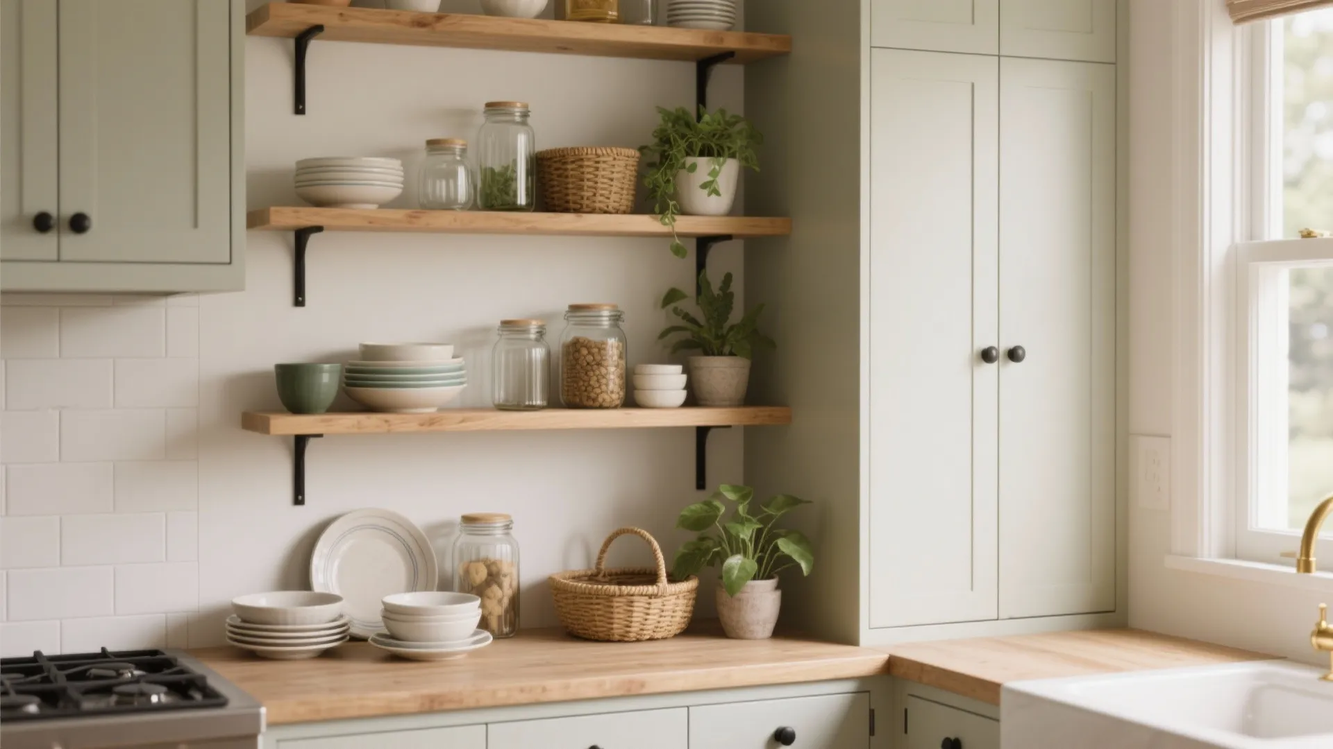 1. Vertical open shelving with a curated look