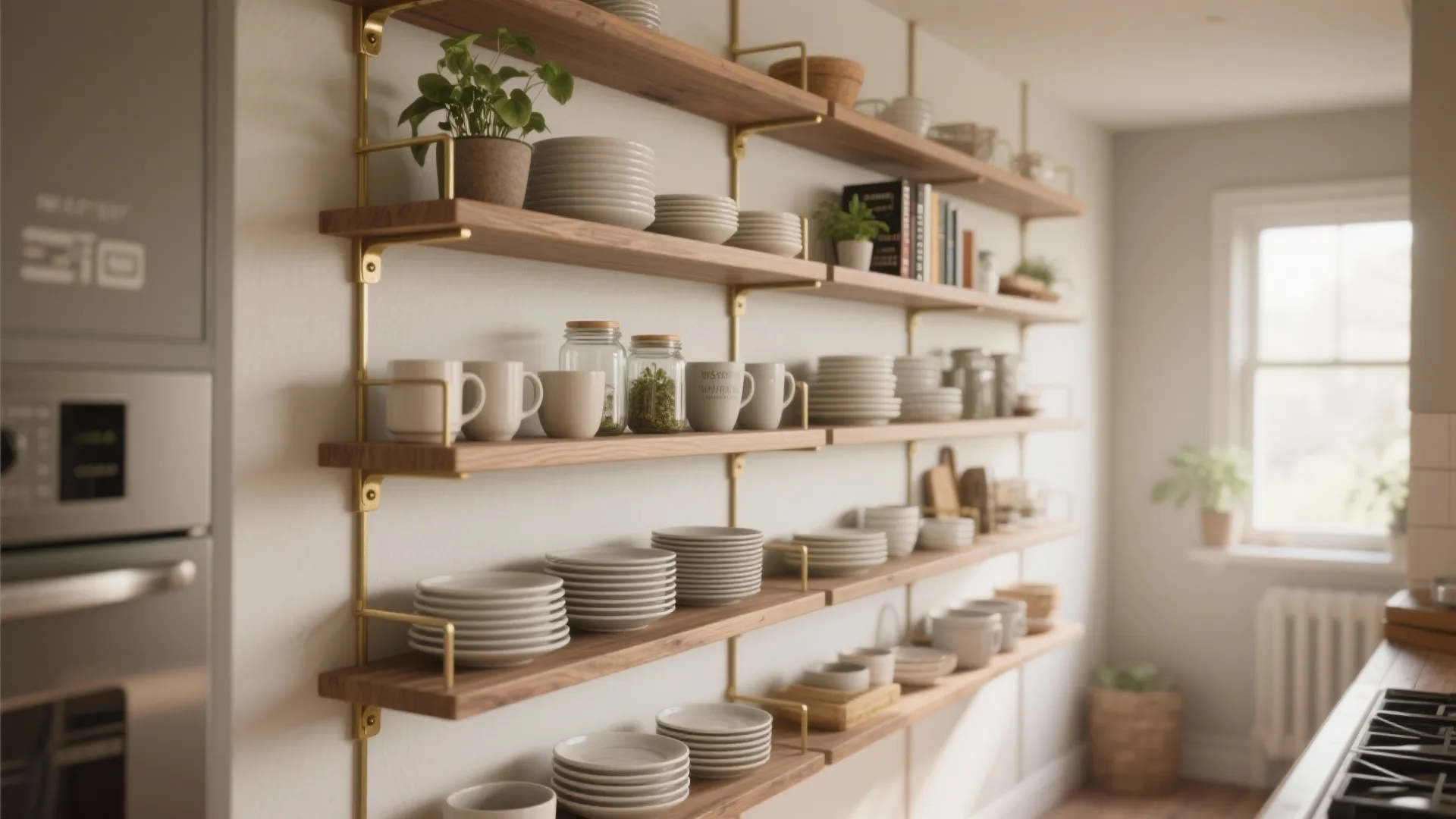 1. Vertical open shelving with personality