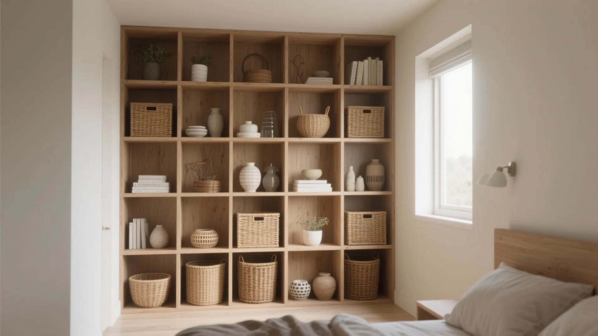 2. Use vertical walls for open shelving and cubbies
