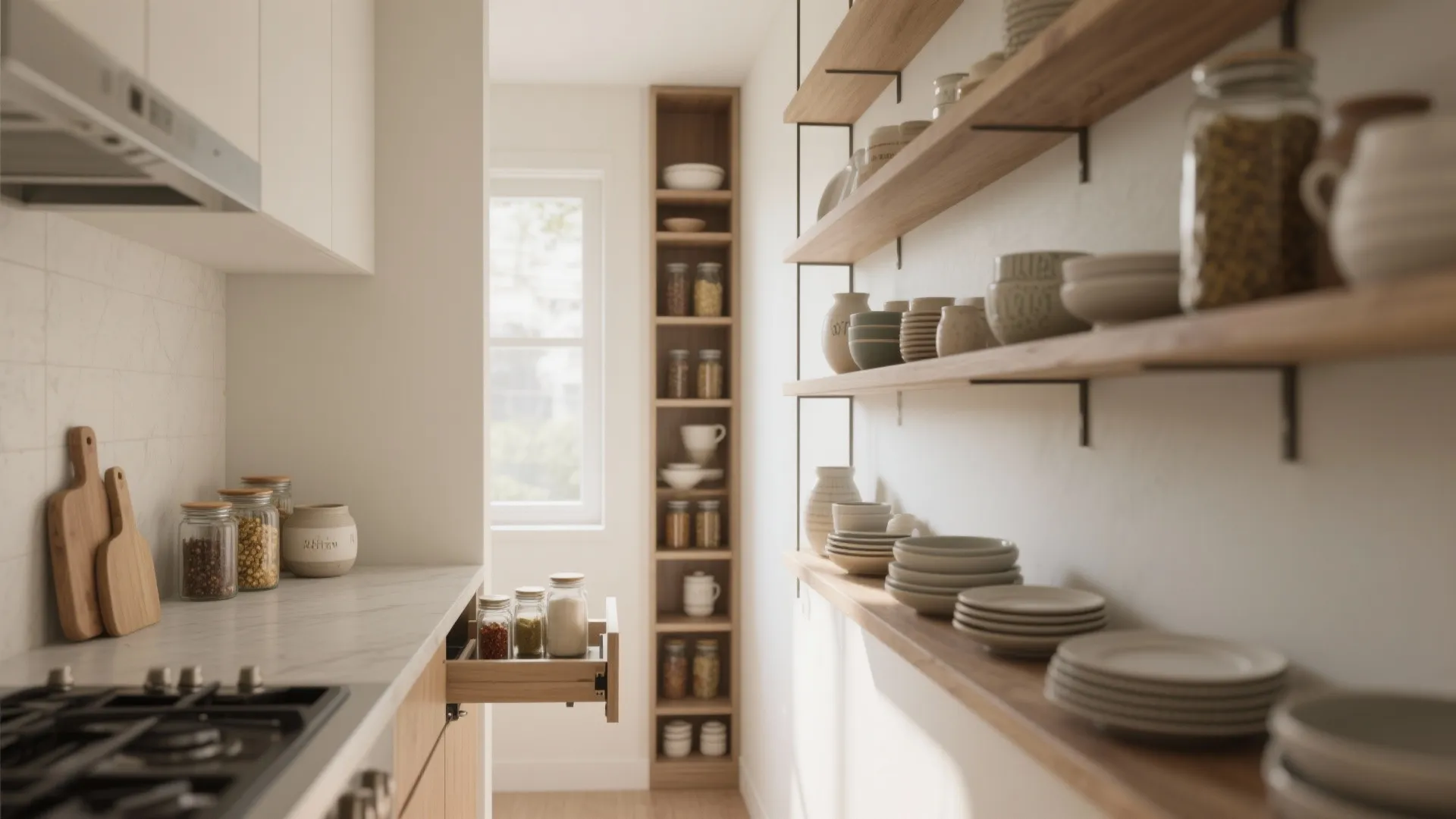 3. Vertical storage and floating shelves