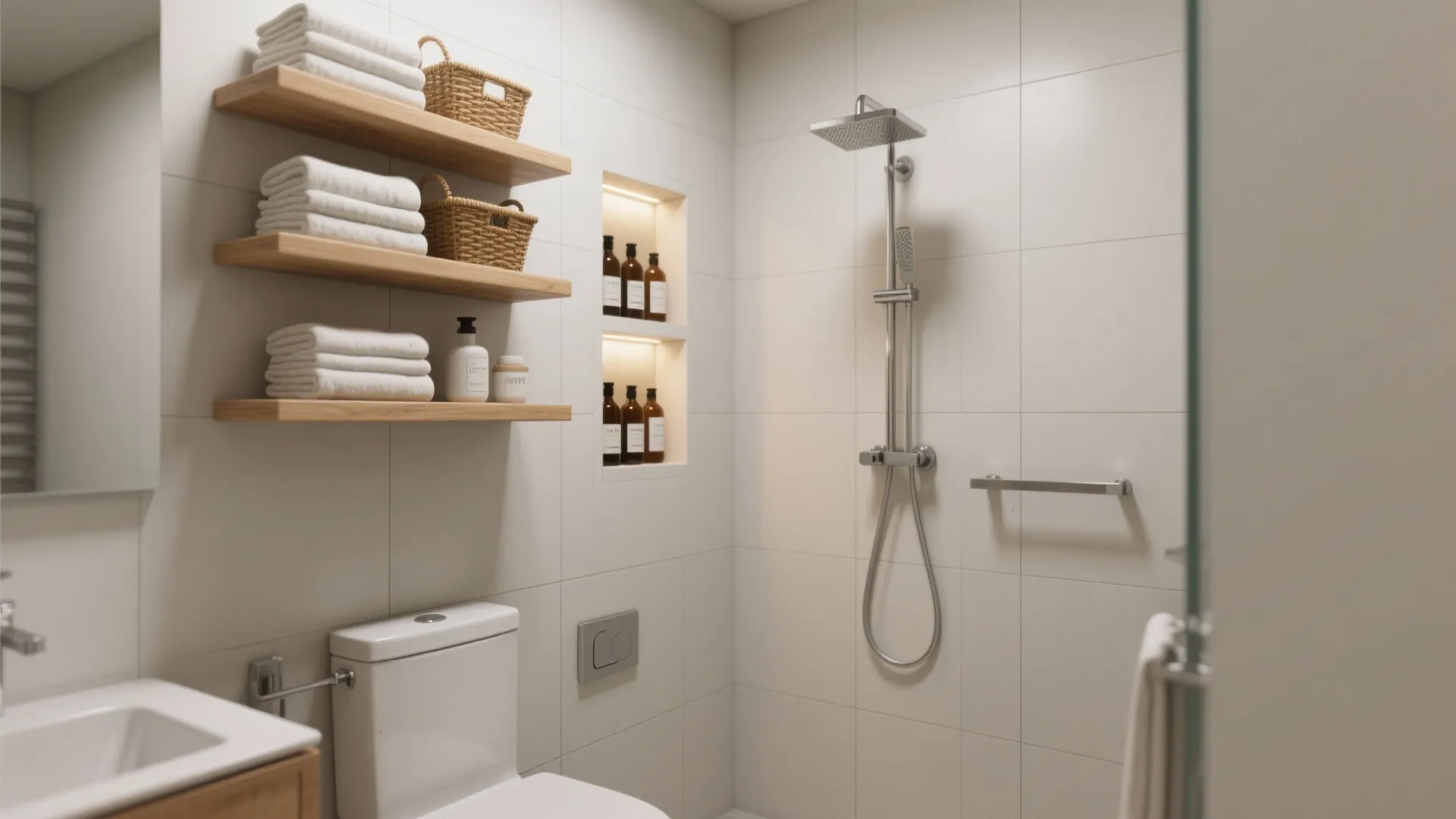 1. Go vertical with open shelving and recessed niches