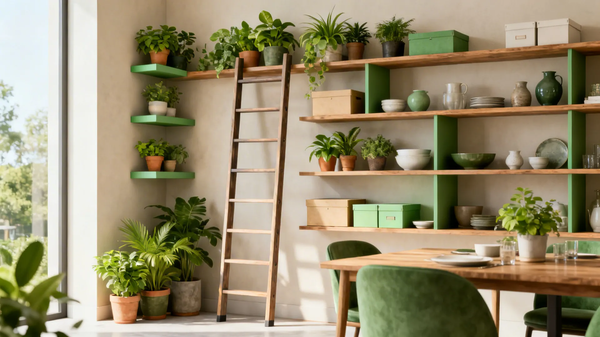 2. Vertical Shelving for Display and Plants