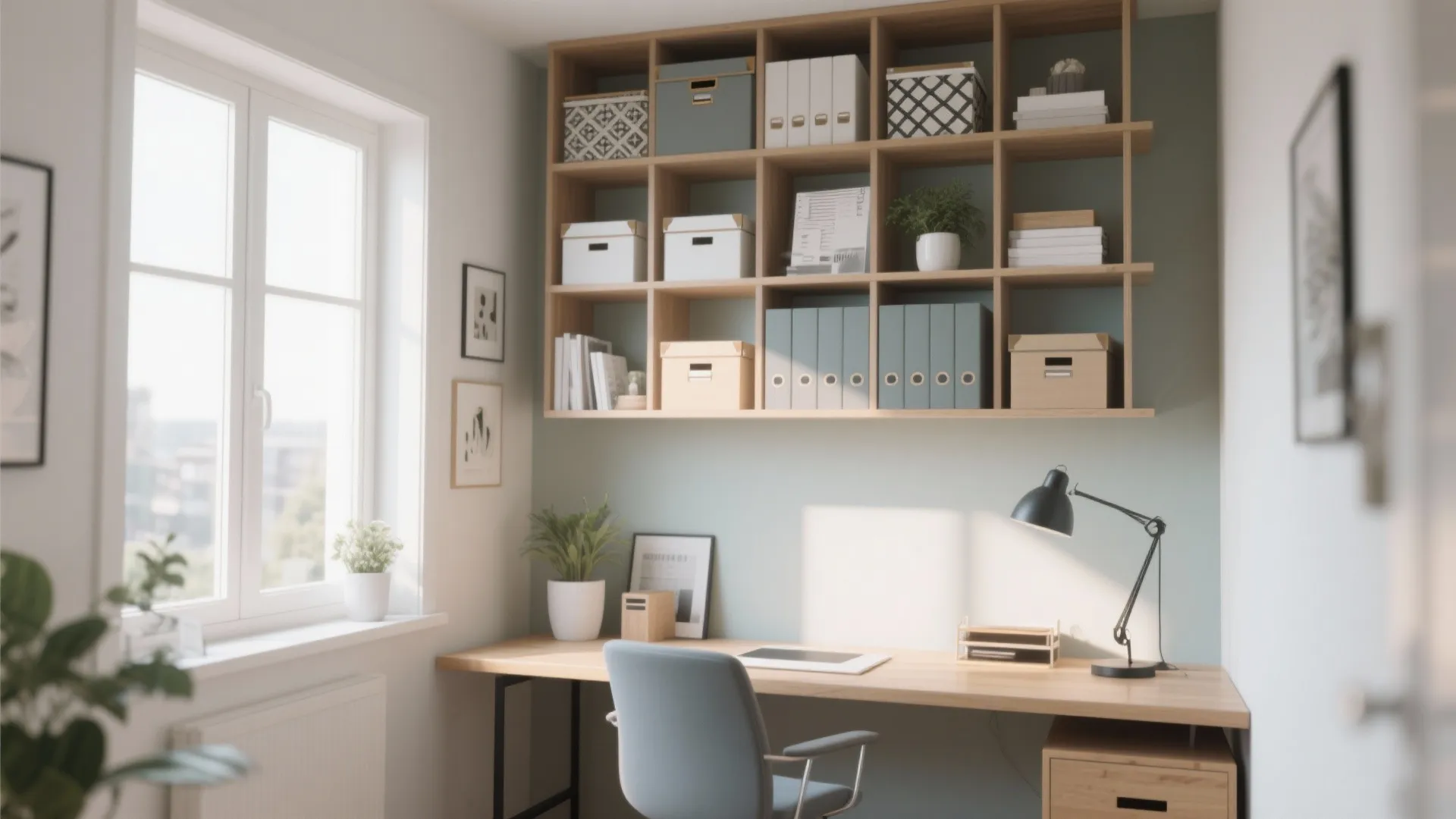 2. Vertical Shelving Above the Desk