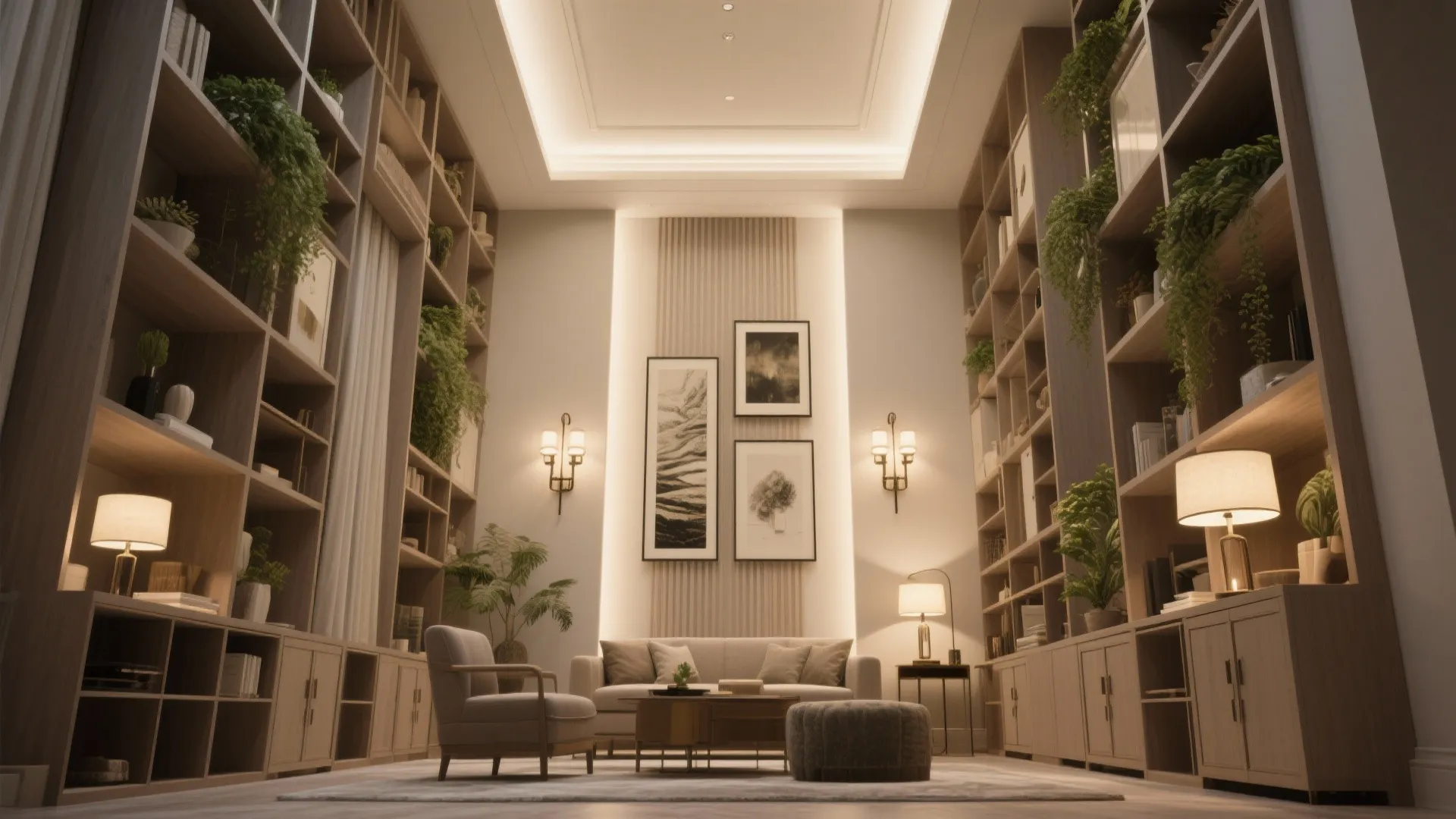 4. Embrace verticals—tall shelves and layered lighting