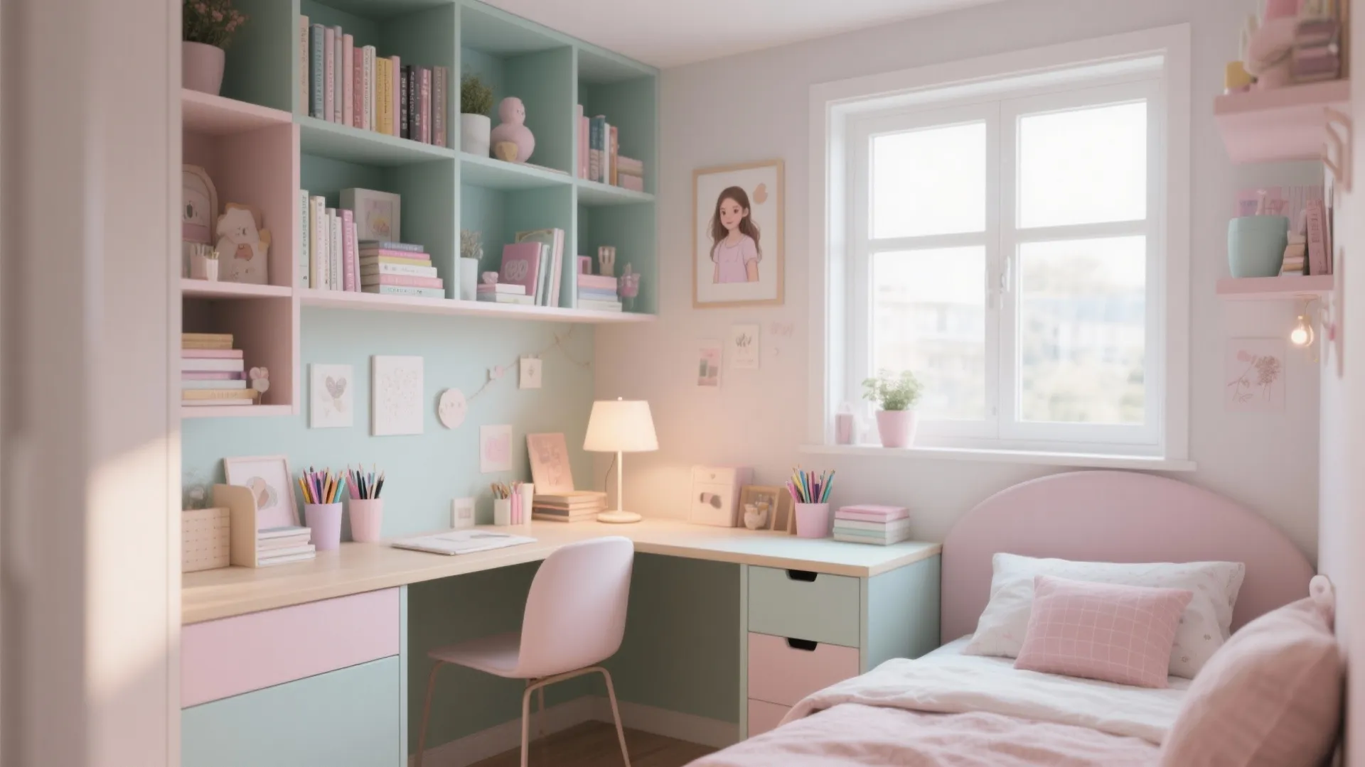 2. Vertical Wall Shelving with a Study Nook