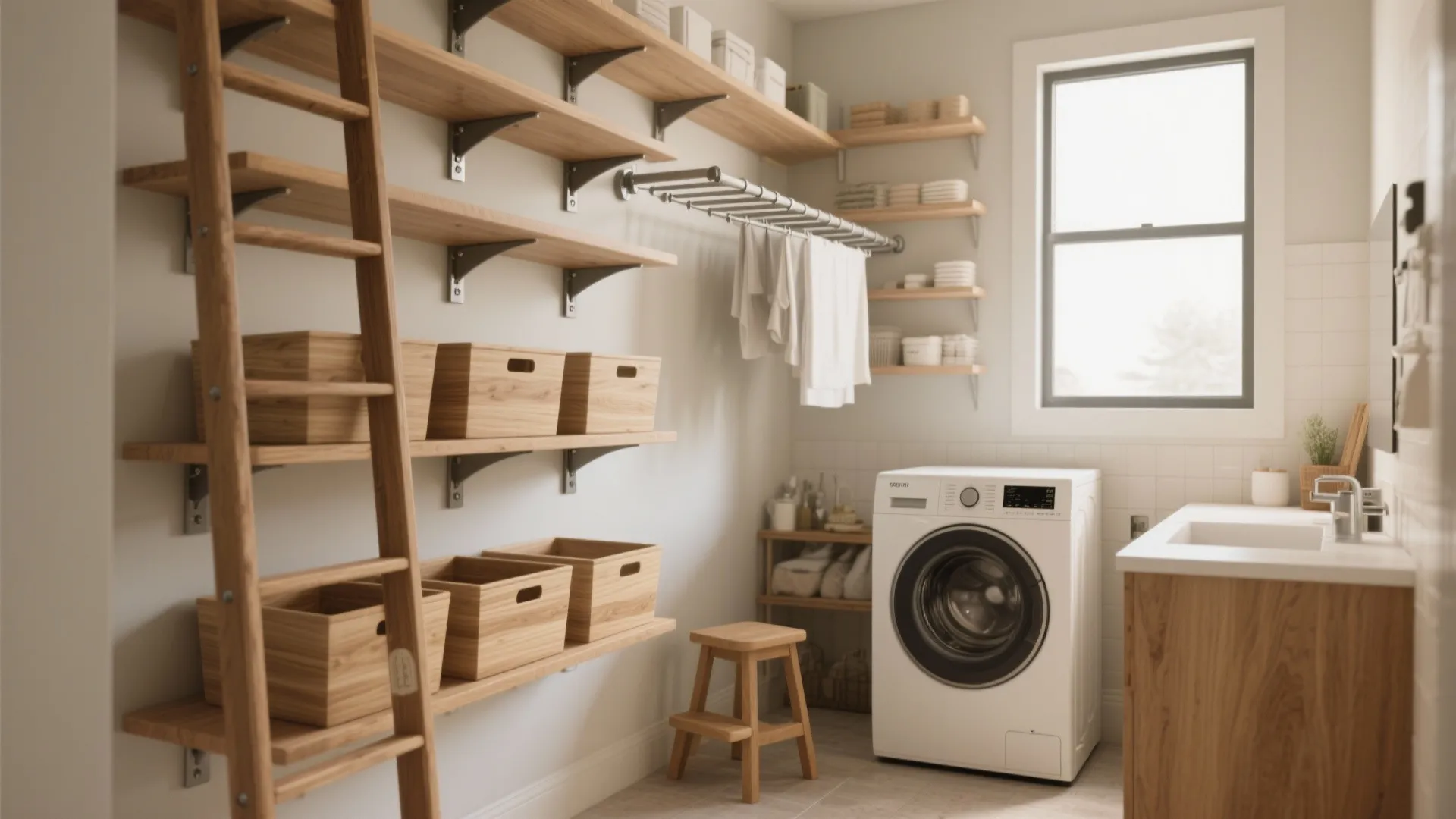 1. Go vertical with stacked shelving and pull-down racks