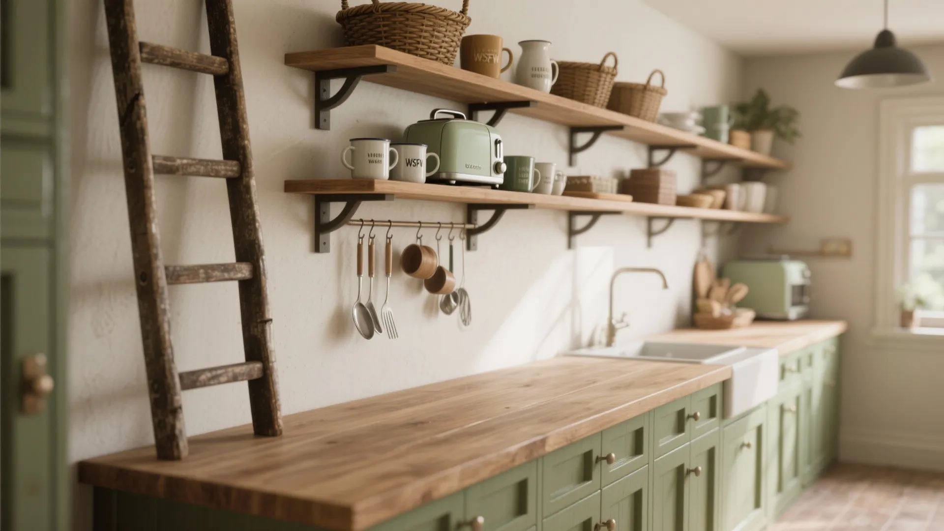 3. Vertical open shelving and hanging racks