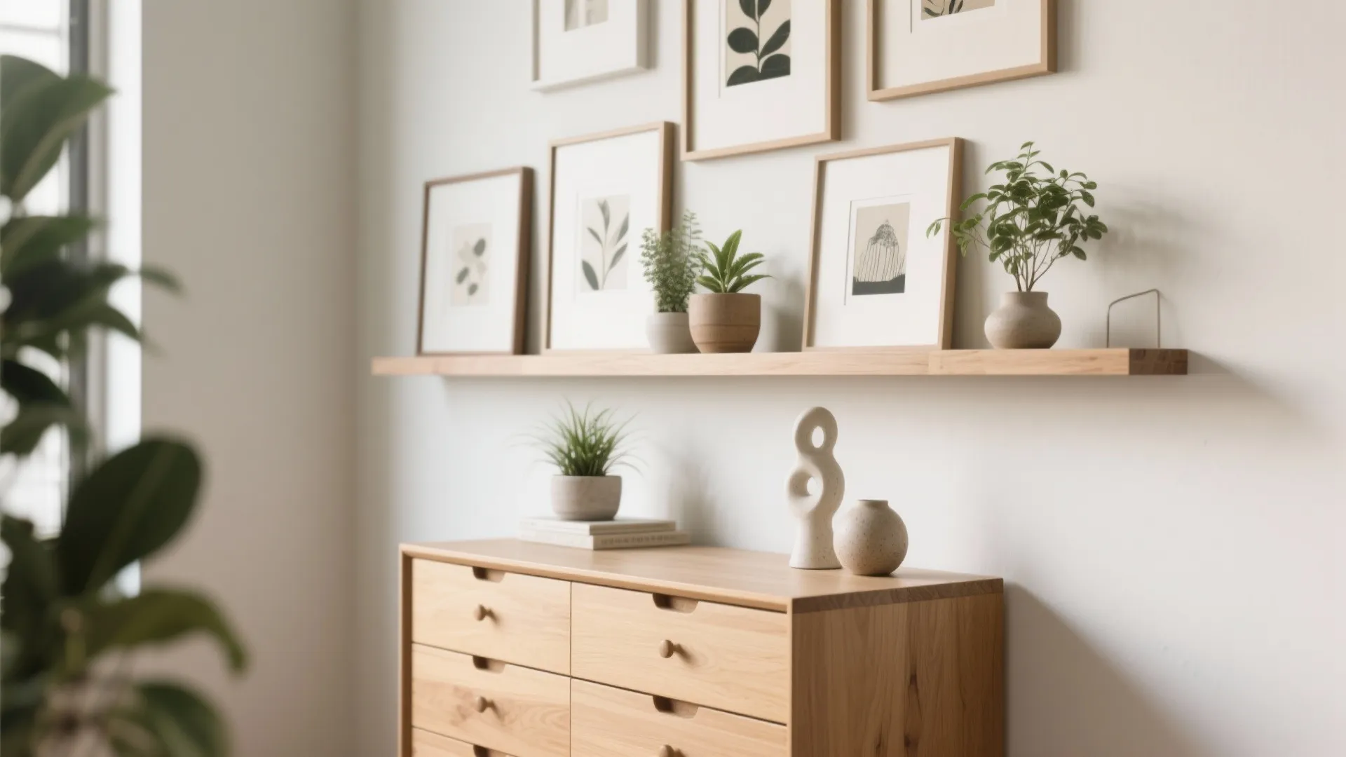 3. Use vertical styling with shelves and artwork