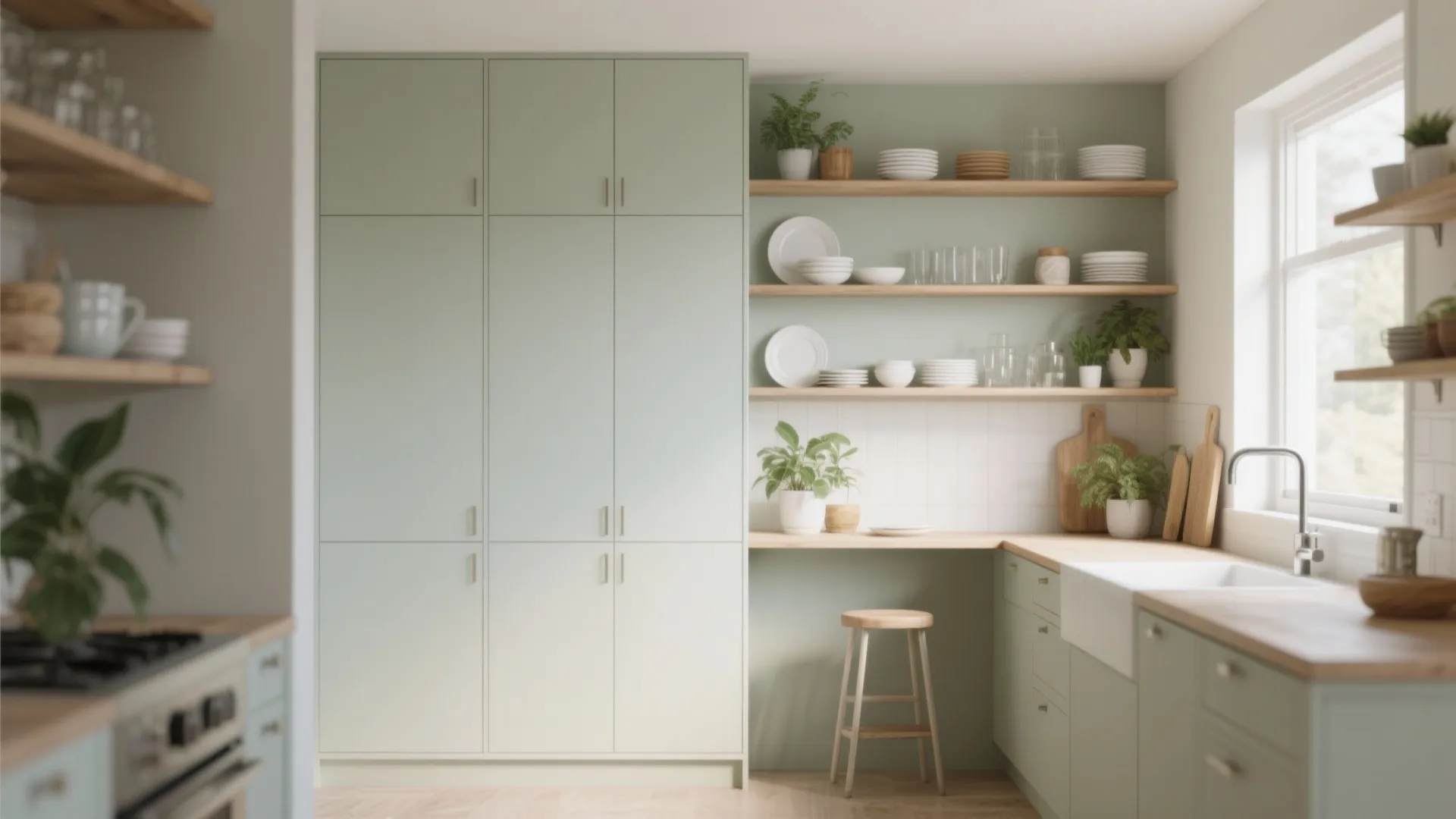 1. Go vertical with open shelving and tall cabinets