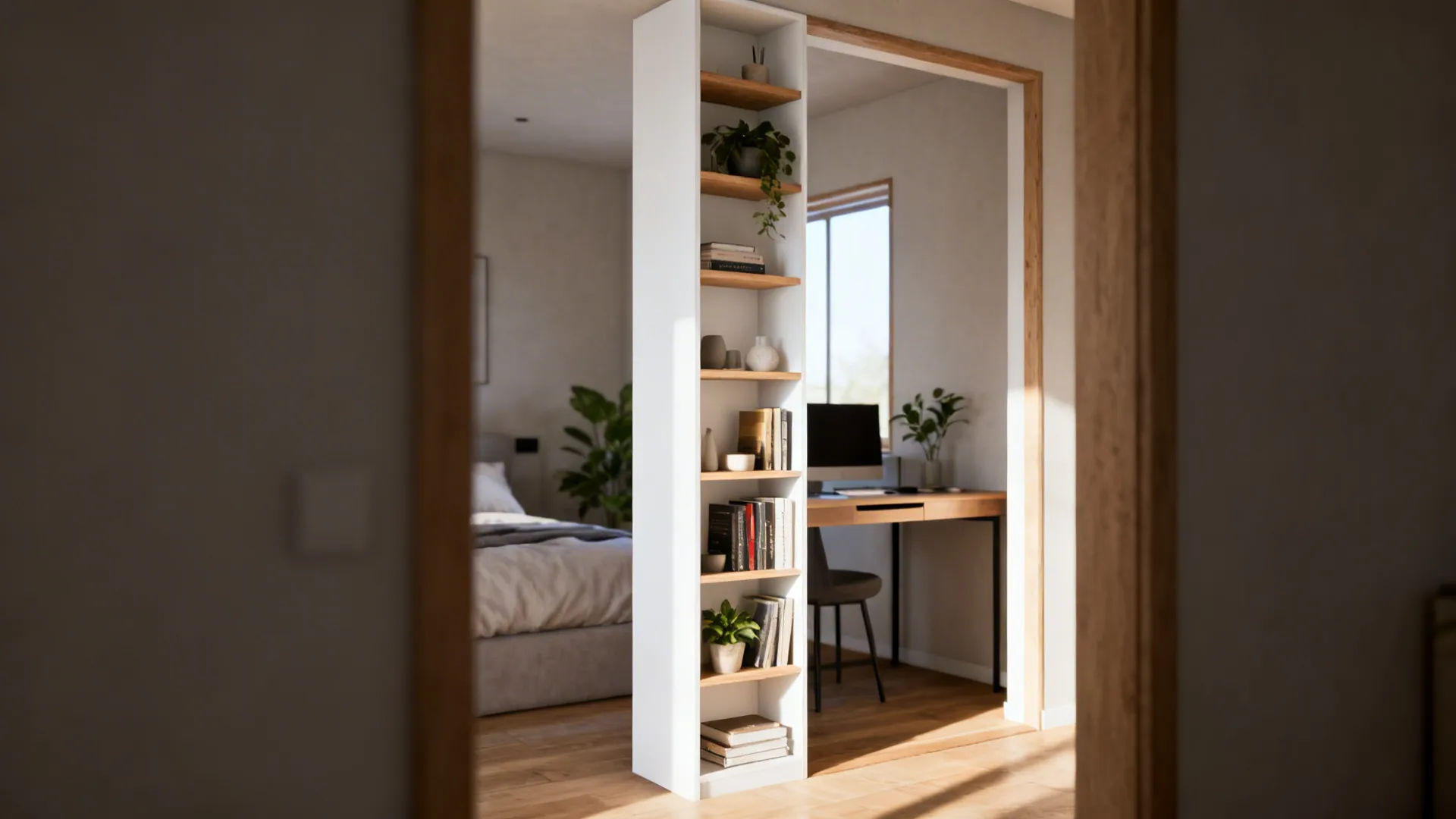 3. Vertical zoning with open shelving