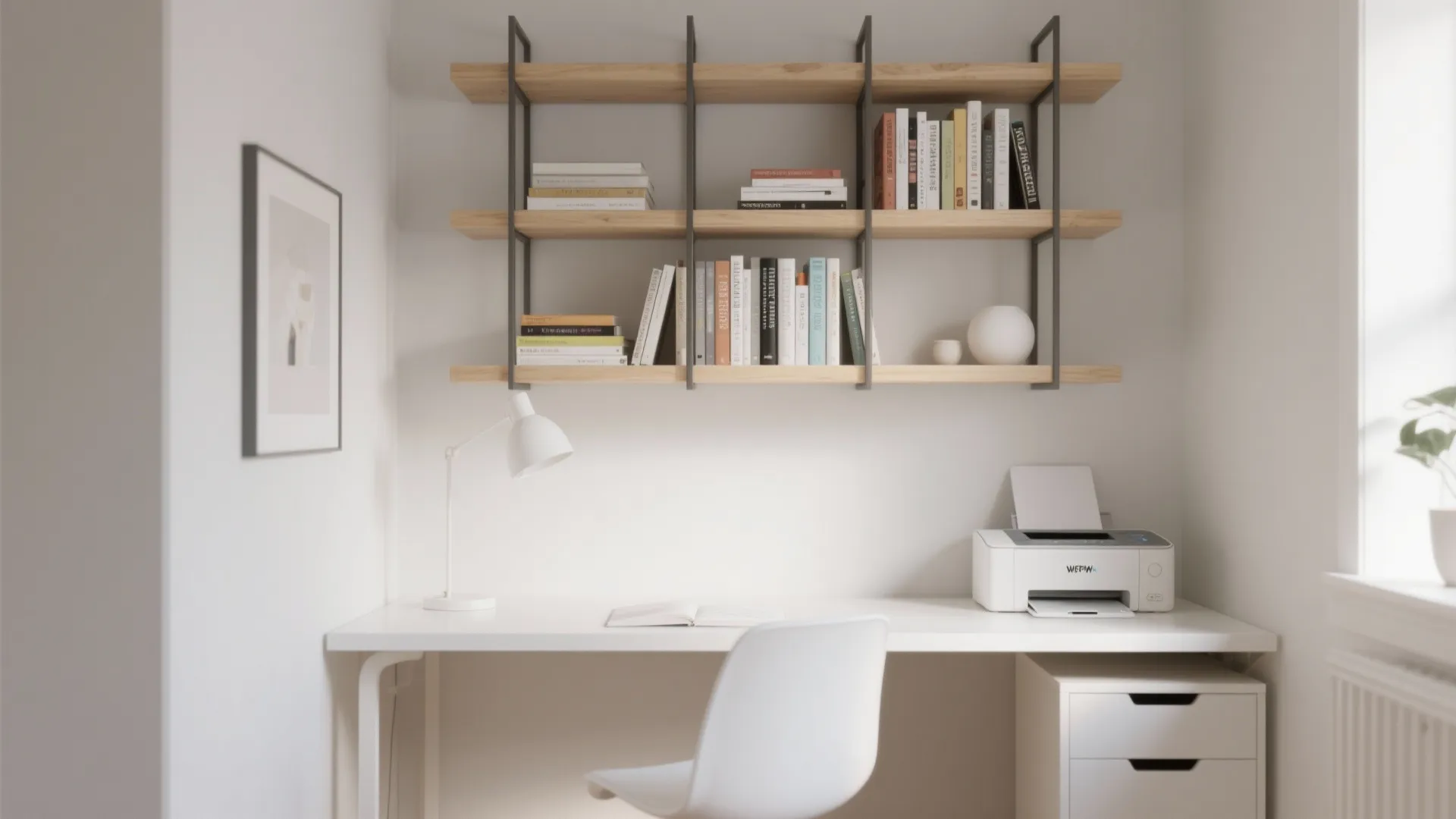 3. Vertical Shelving Above the Desk