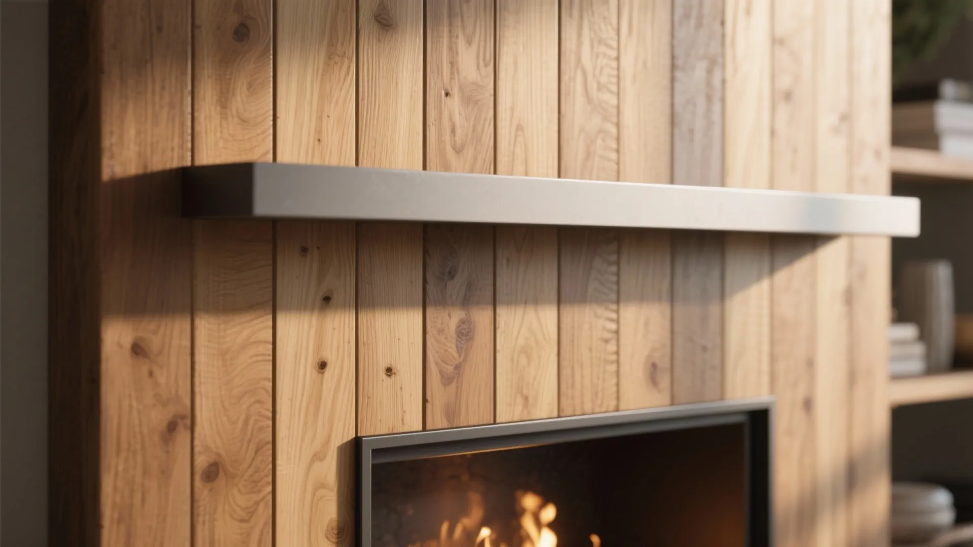 1. Vertical shiplap with a thin floating mantel