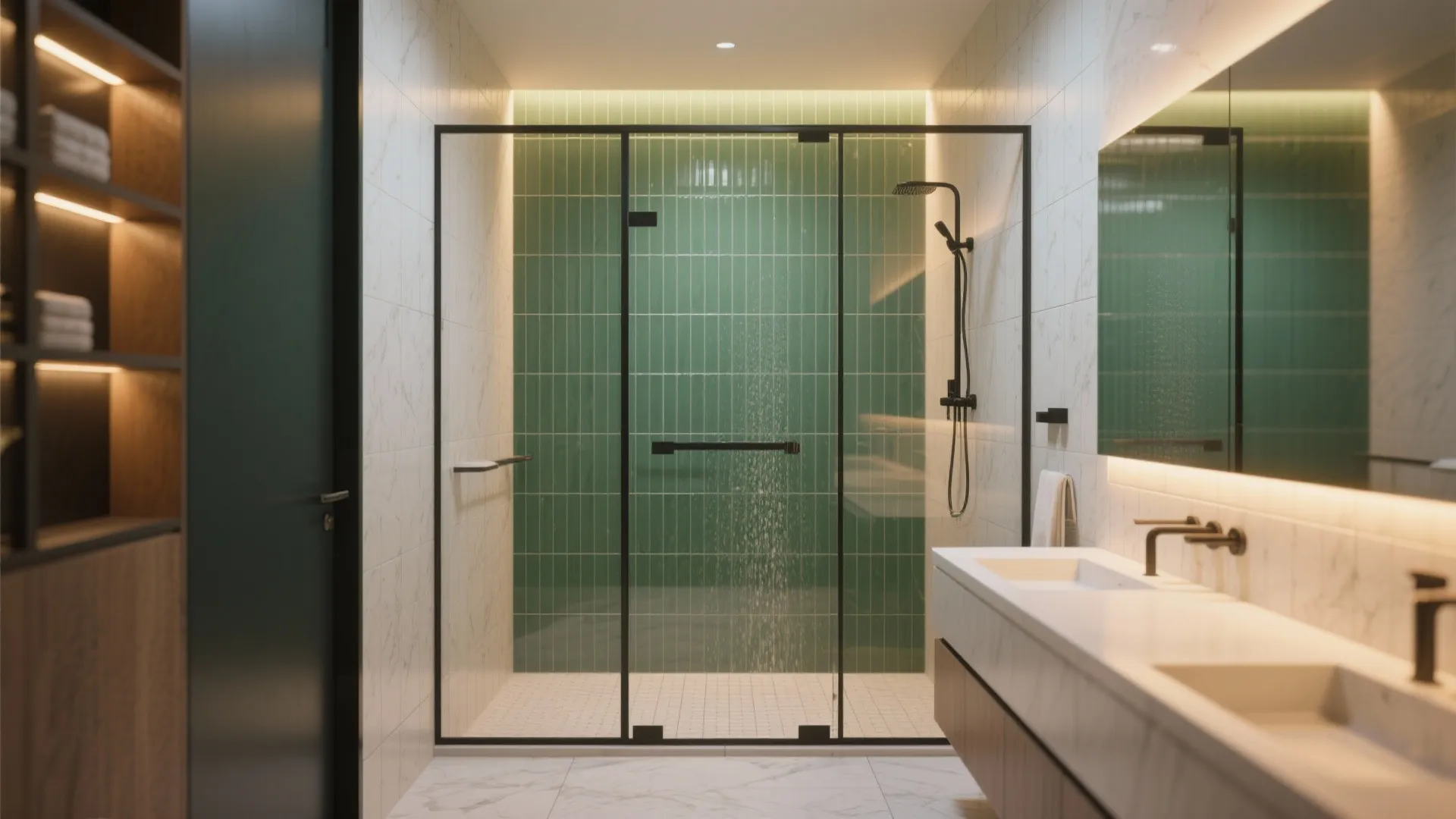 4. Floor-to-ceiling shower with large-format frames