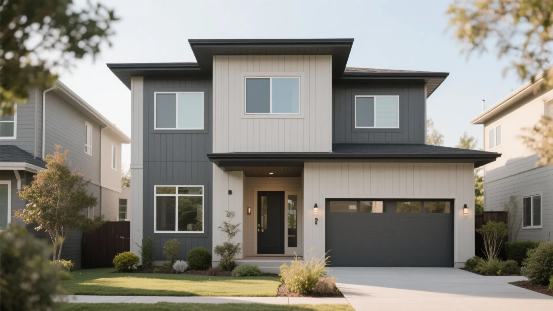 Tri-level home with vertical siding illusion