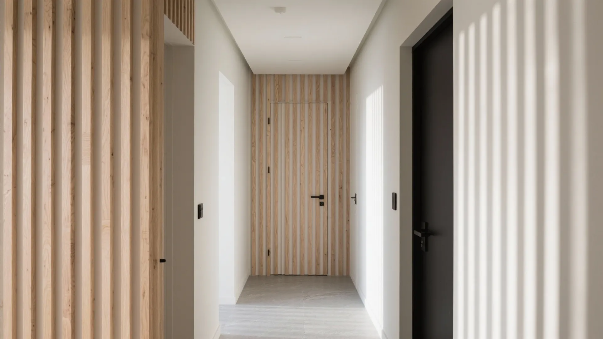 1) Slim vertical slats that catch the light