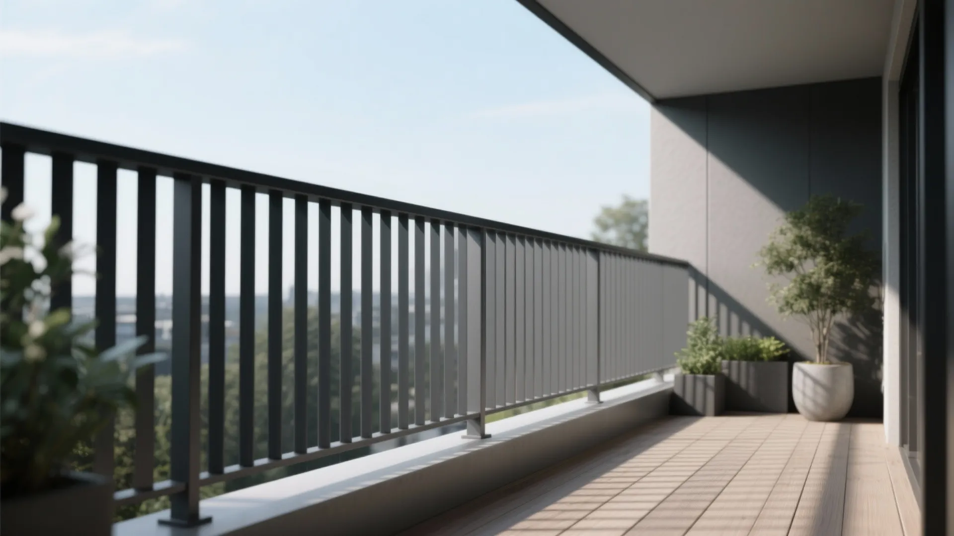 Vertical slat rhythm in powder-coated aluminum