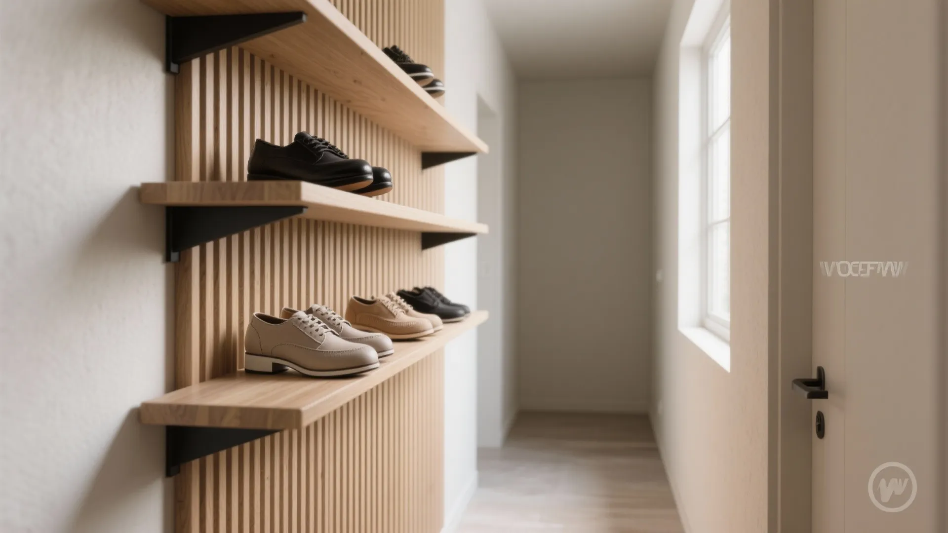 1. Vertical Slat Shelves — Slim and Stylish
