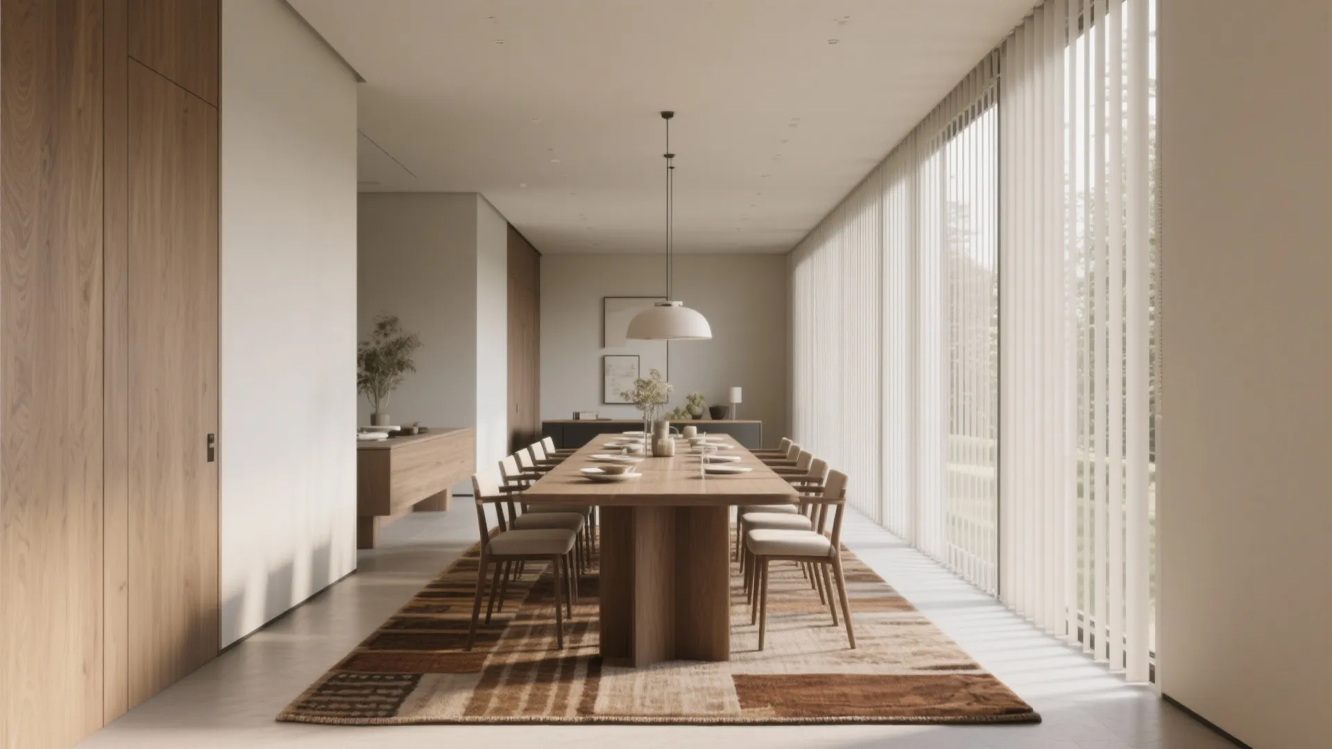 2. Floor-to-ceiling vertical slats to raise the ceiling