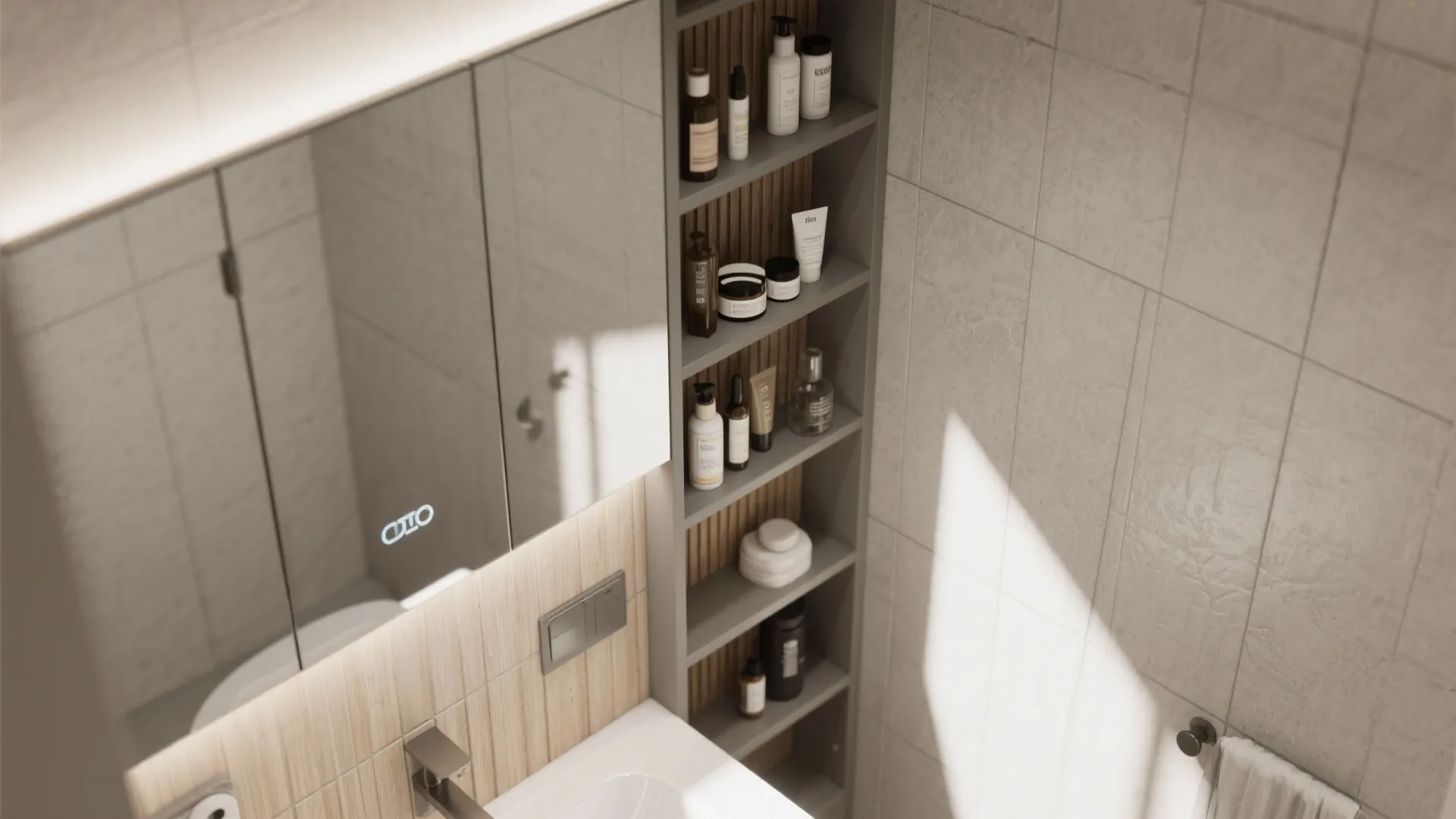 1. Vertical Storage and Slim Vanities