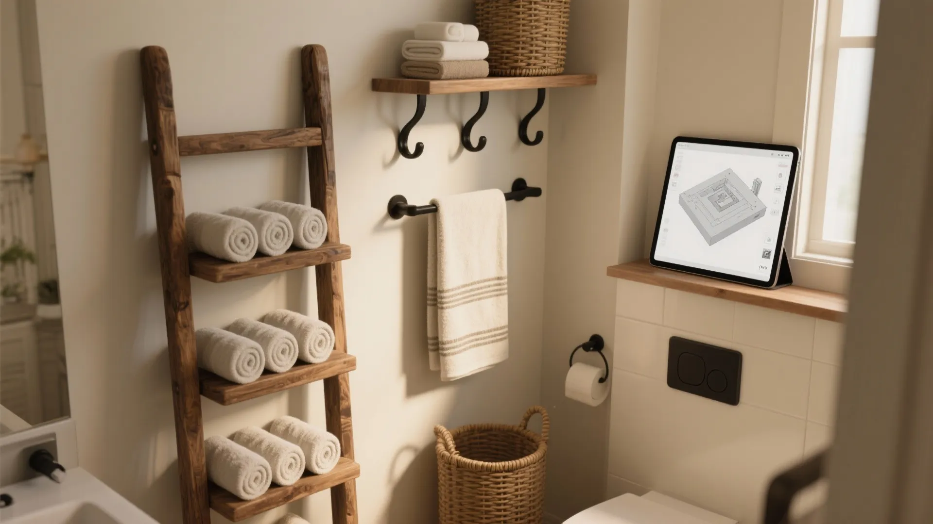 3. Vertical Solutions — ladder shelves, hooks, and a 3D layout preview