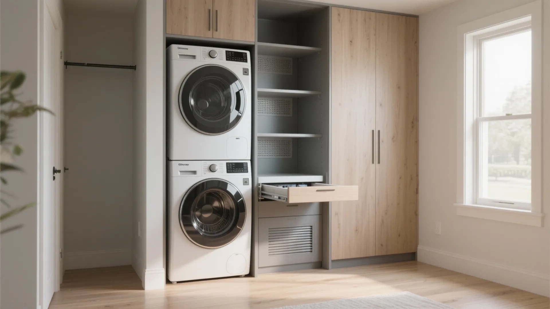 1. Stack vertically and use a pull-out shelf