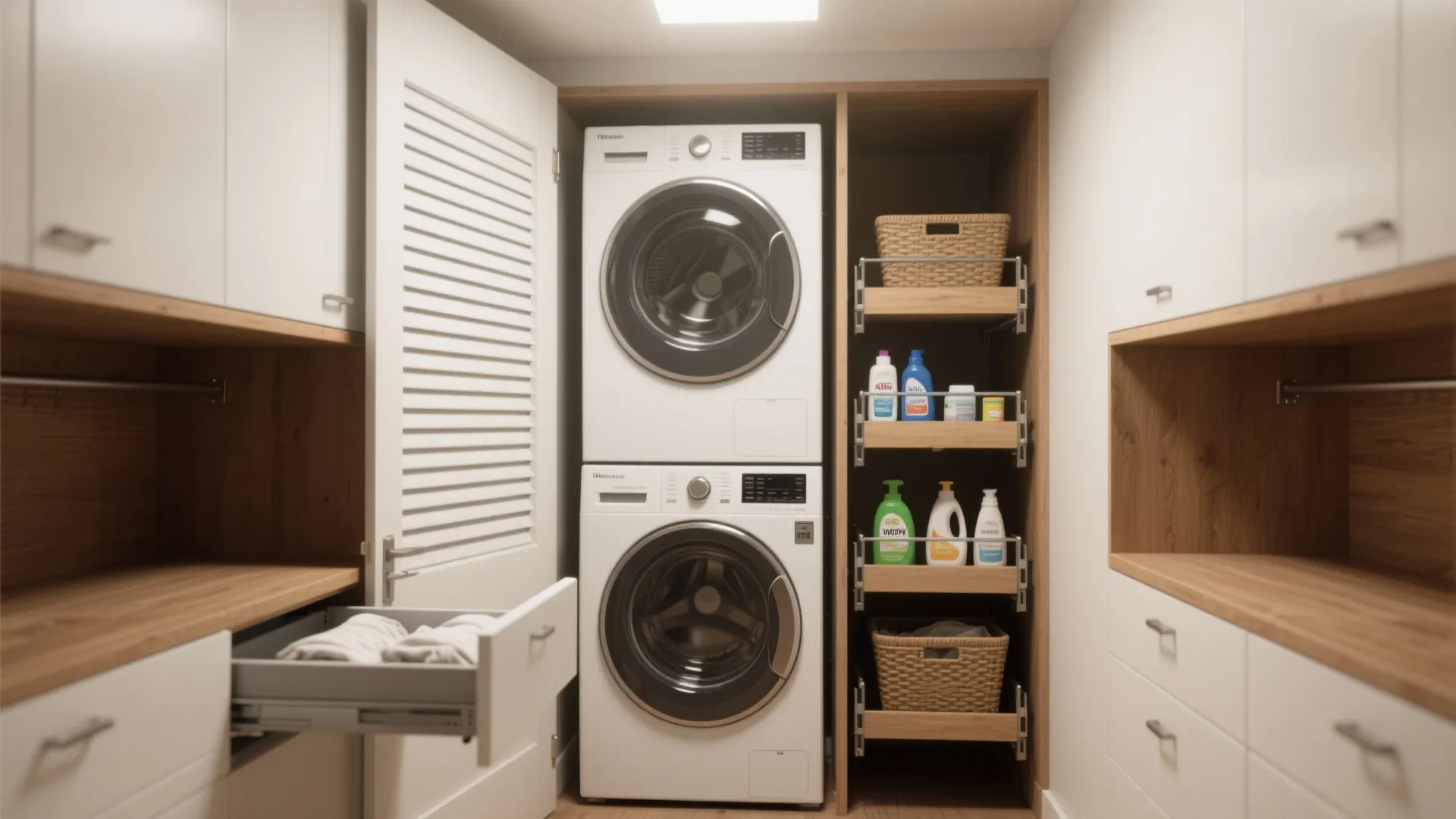 1. Vertical stacking with pull-out shelving