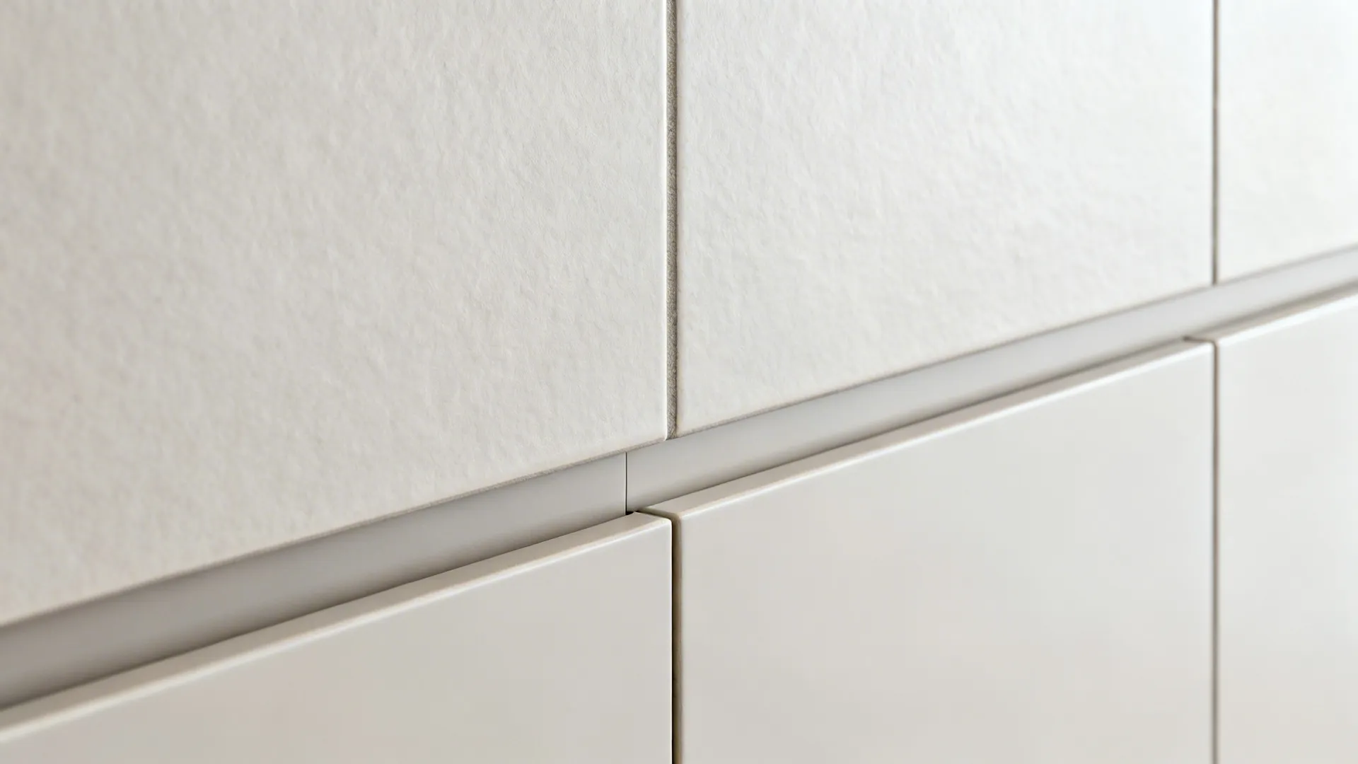 Macro showing precise vertical stacked tile edges and trim alignment.