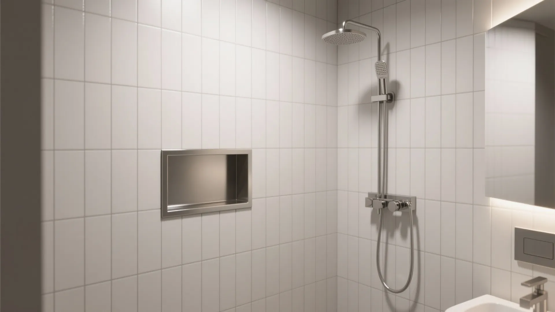 Vertical stack + shower niche rhythm