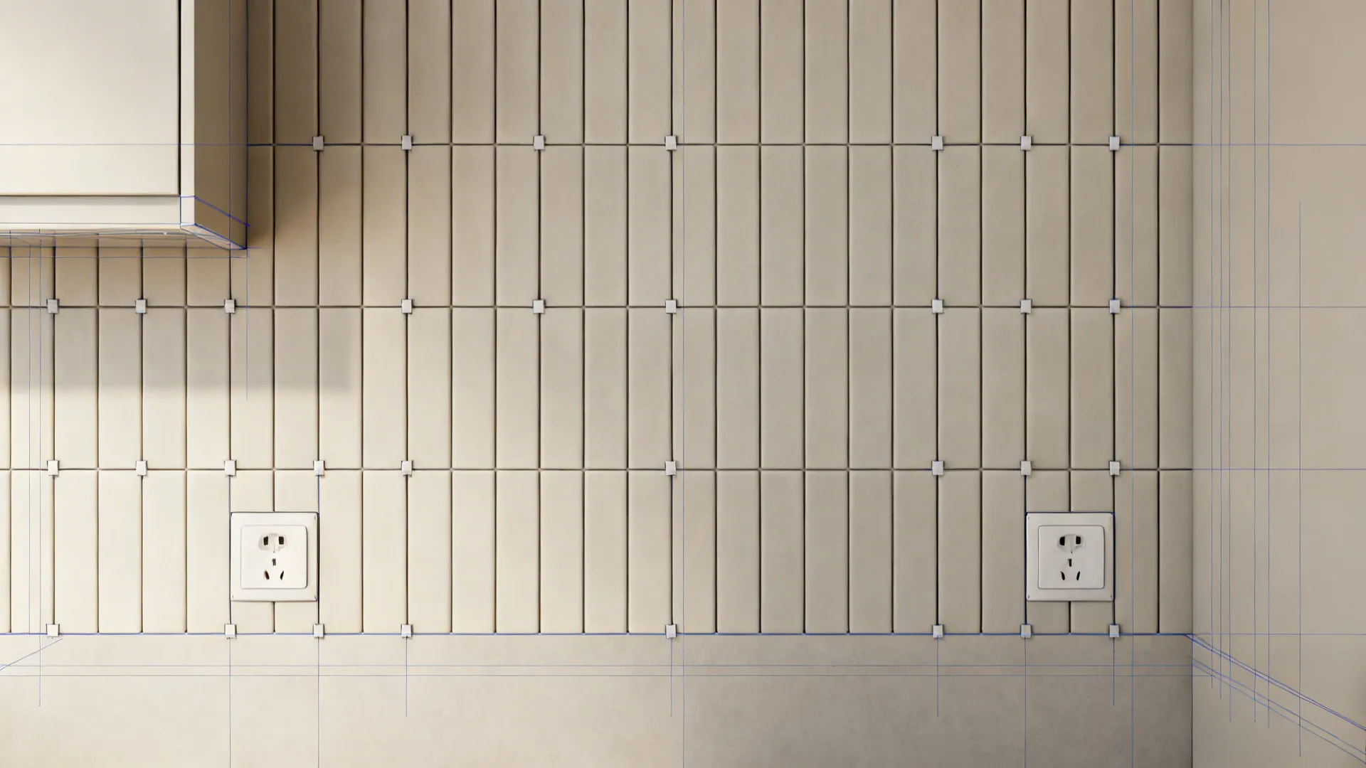 Top-down plan showing vertically stacked tile grid with aligned outlets and spacers.