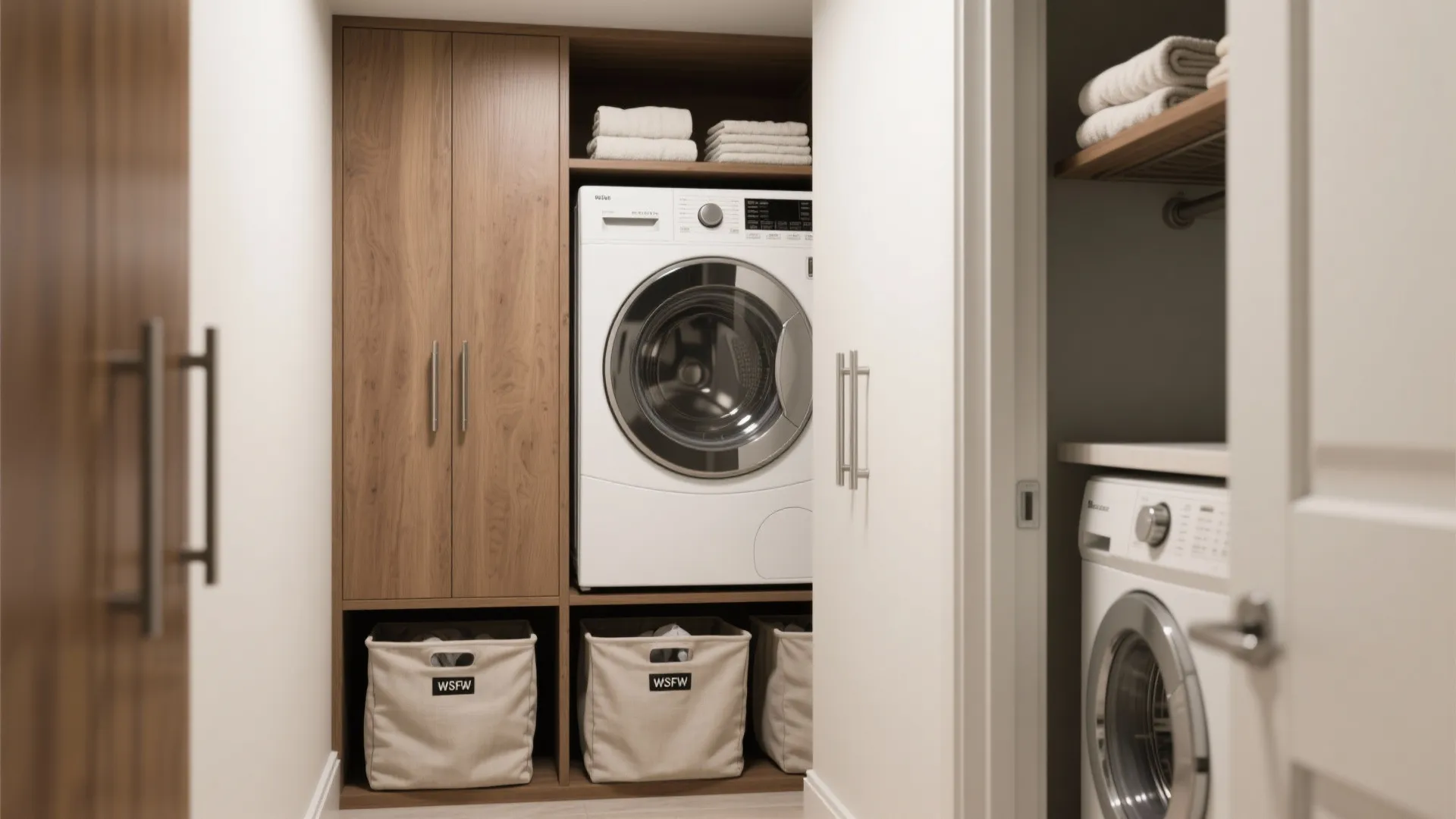 1. Vertical stacking with pull-out hampers