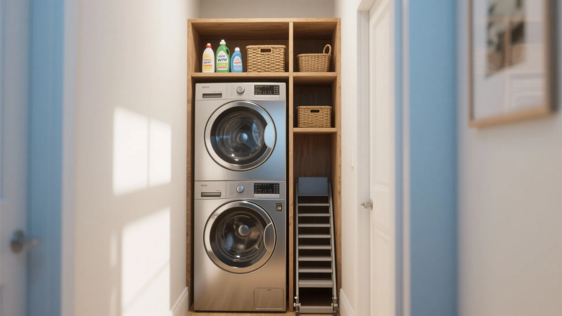 1. Vertical stacking with clever shelving