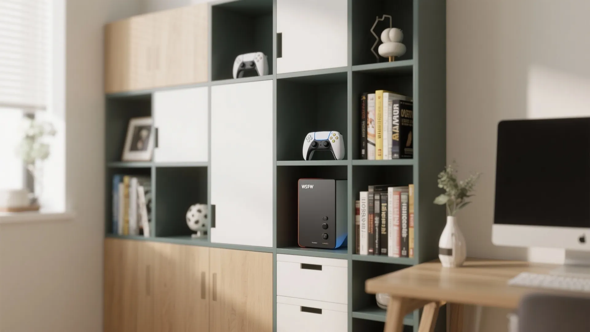 8. Vertical Storage for Consoles and Books