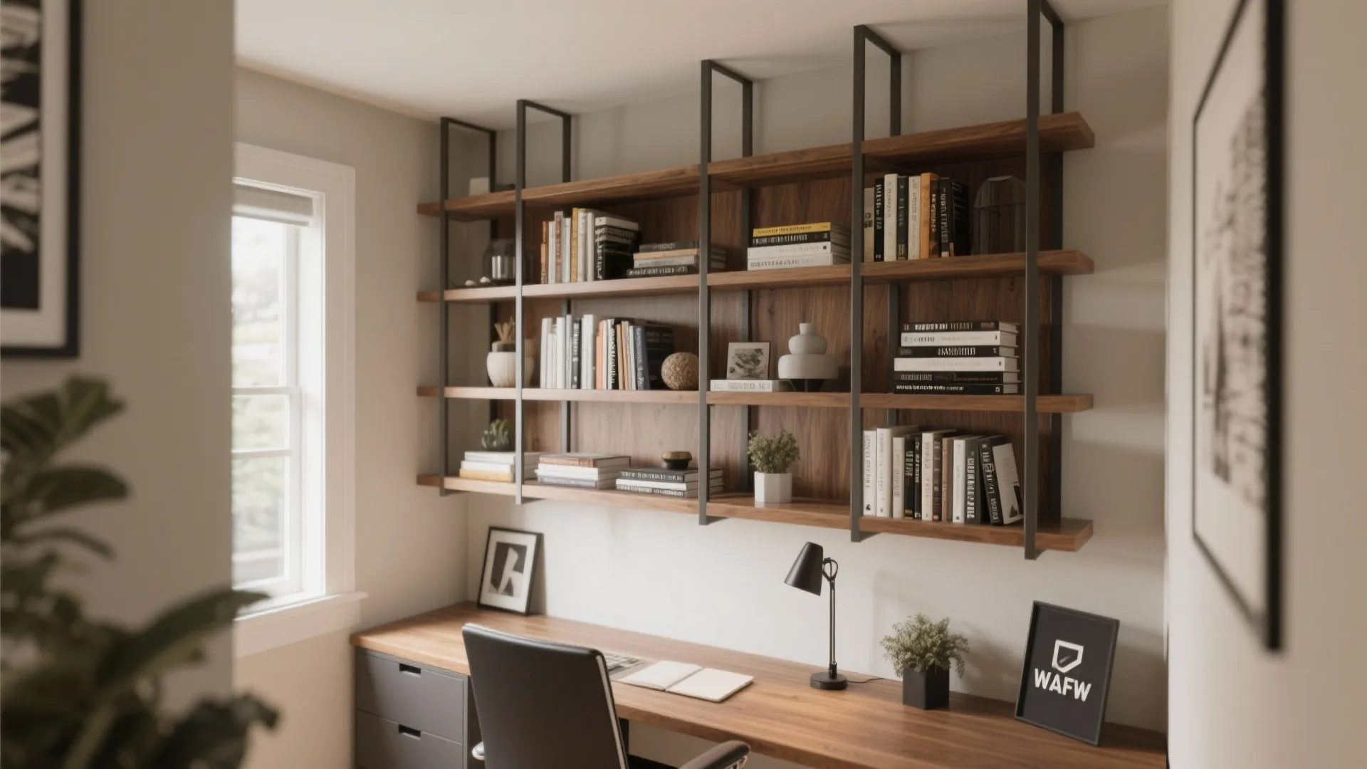 Vertical shelving freeing up floor space in small office
