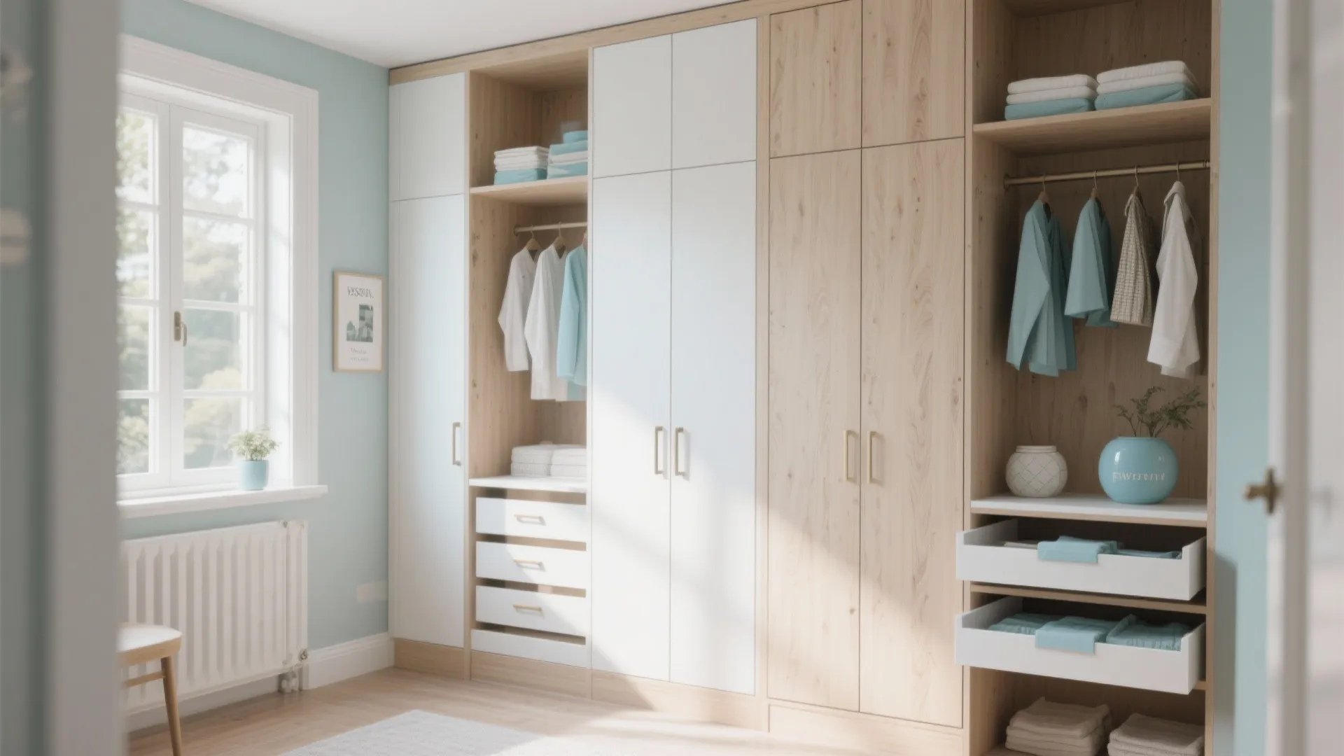 Tall floor-to-ceiling cabinets in small servant room for maximizing storage