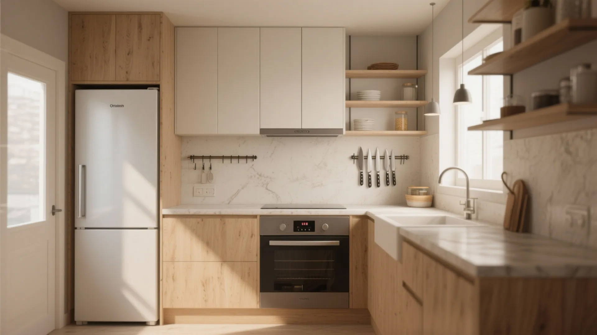 2. Use vertical storage and slim appliances