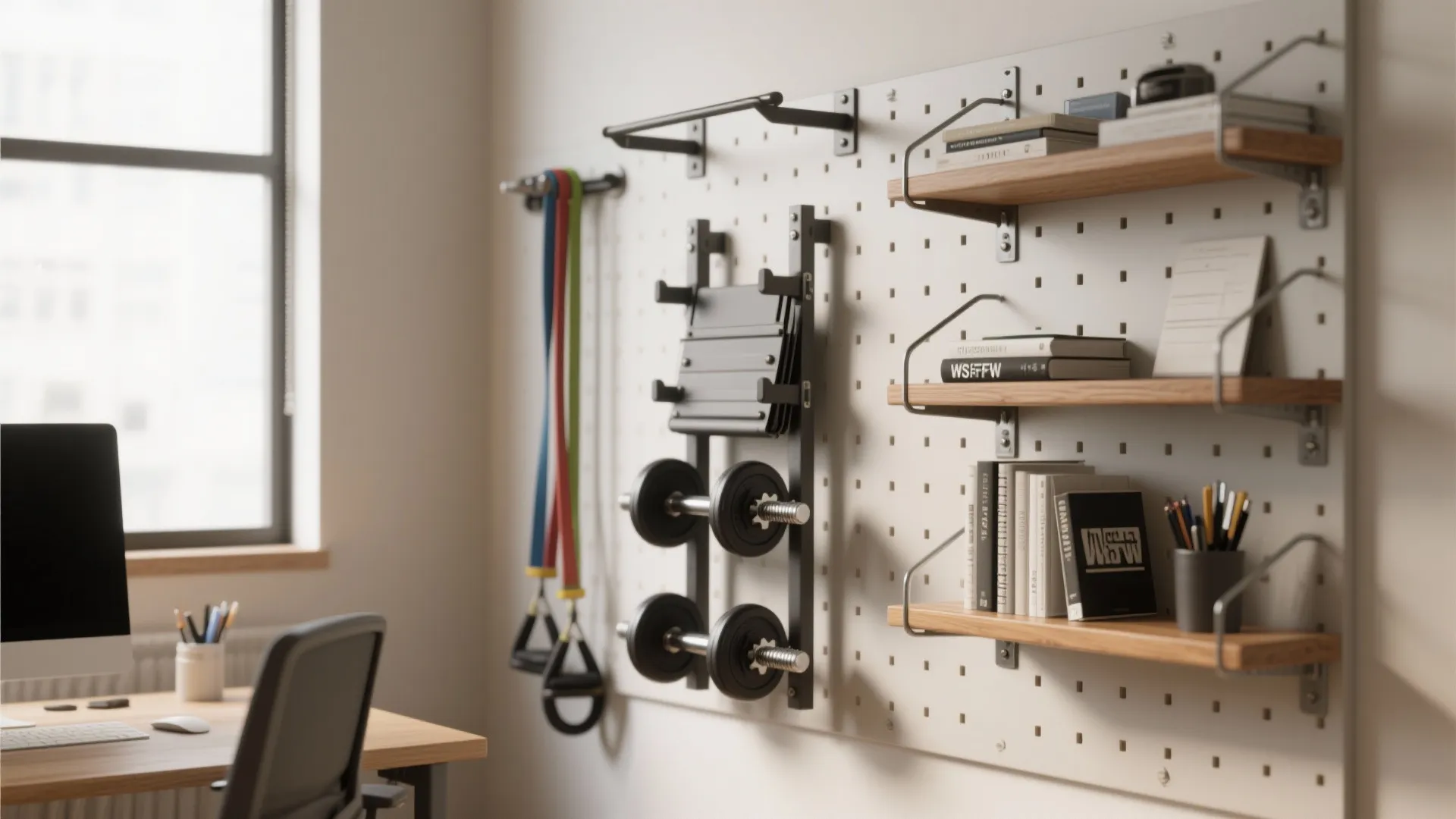 Vertical Storage: Hangable Gym Gear & Shelving
