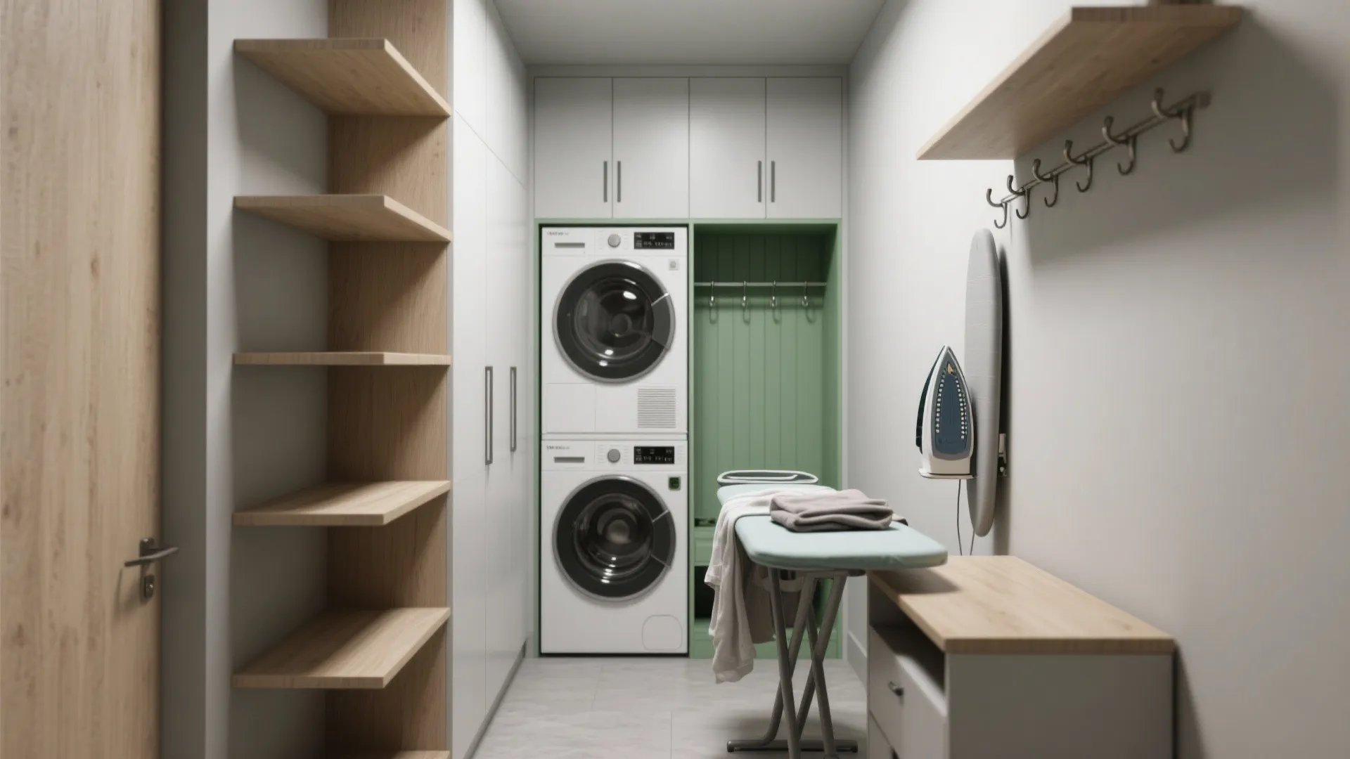 3. Vertical storage + a folding wall table